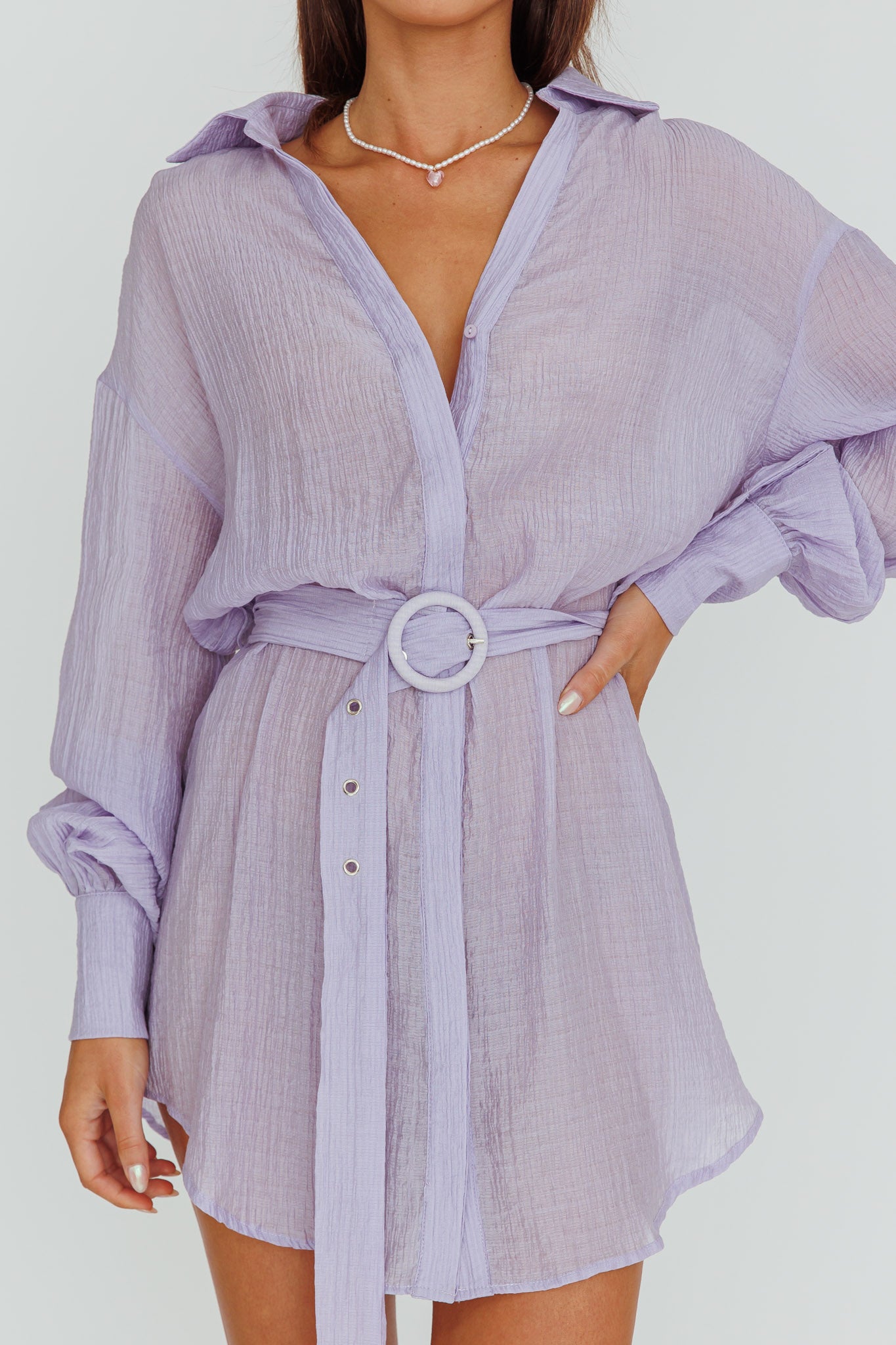 Sady Long Sleeve Shirt Mini Dress Lilac by Selfie Leslie Australia