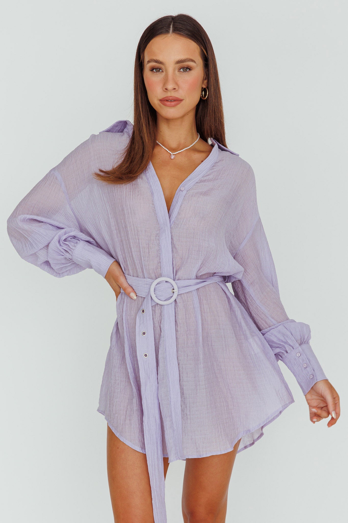 Sady Long Sleeve Shirt Mini Dress Lilac by Selfie Leslie Australia