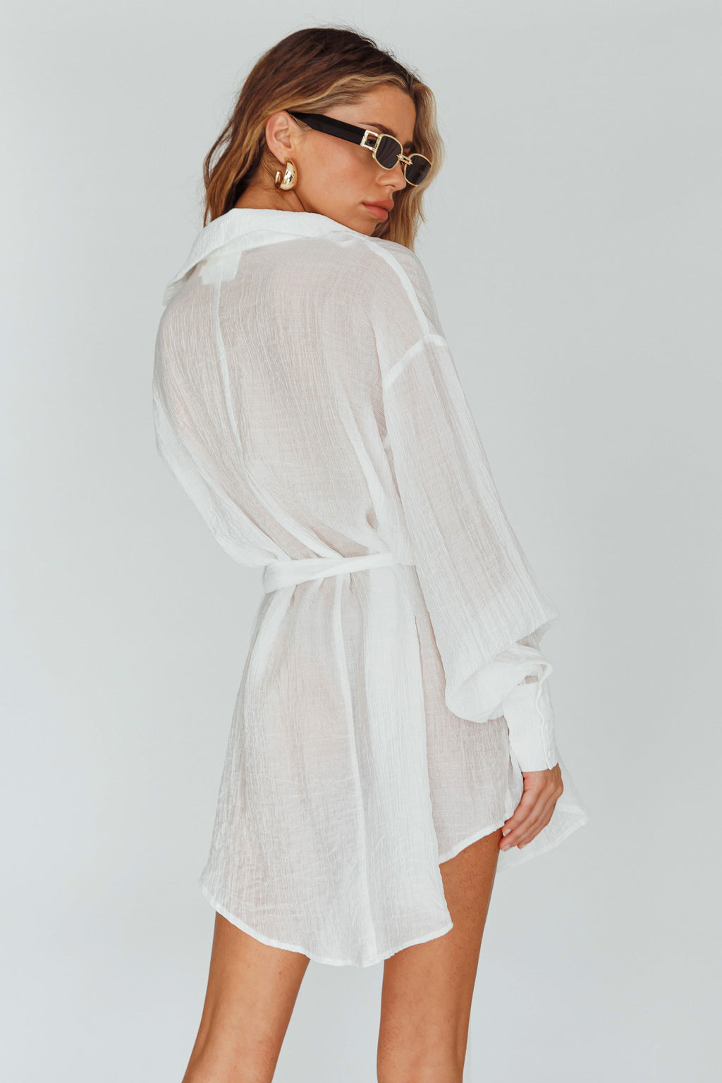 Sady Long Sleeve Shirt Mini Dress White by Selfie Leslie Australia