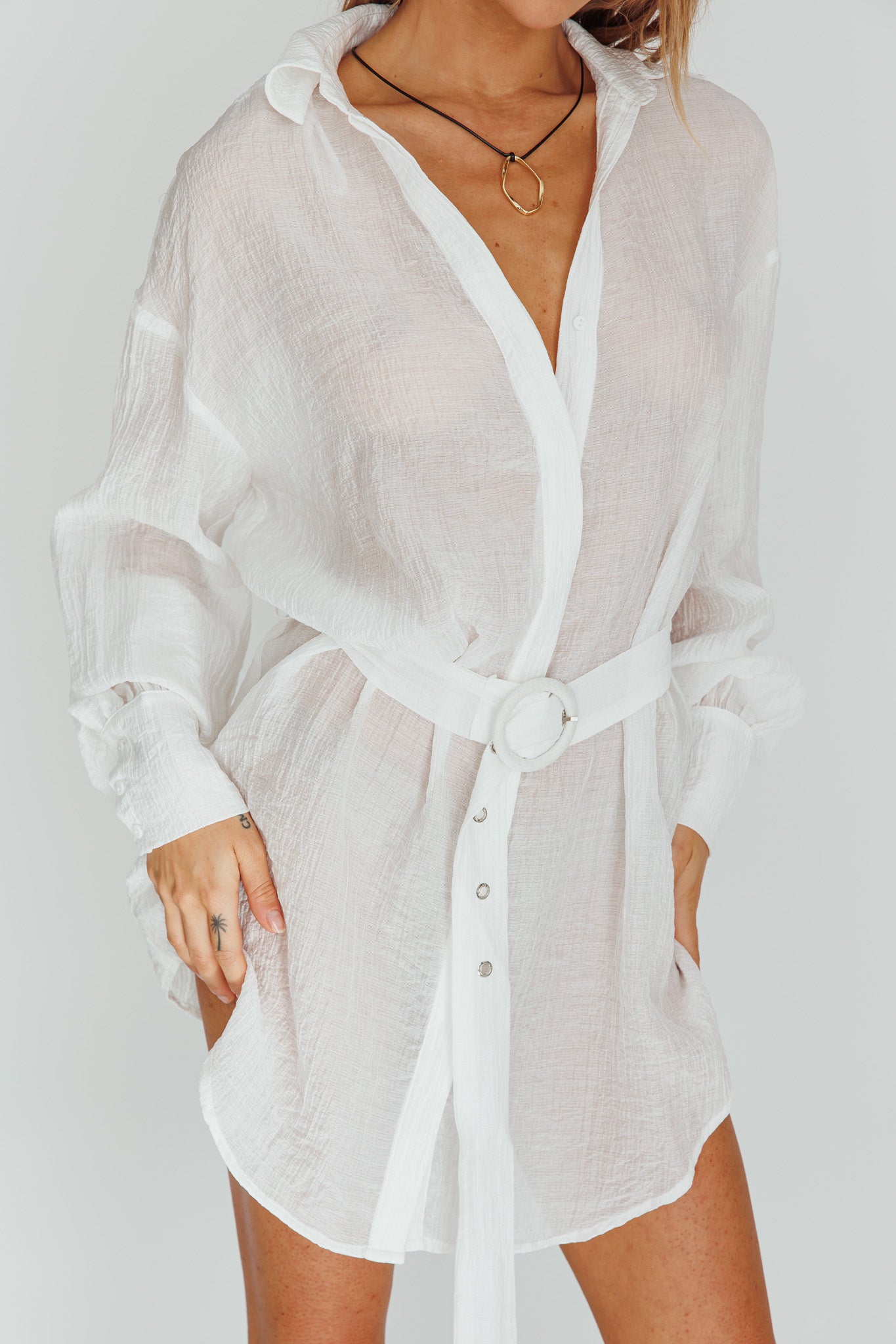 Sady Long Sleeve Shirt Mini Dress White by Selfie Leslie Australia