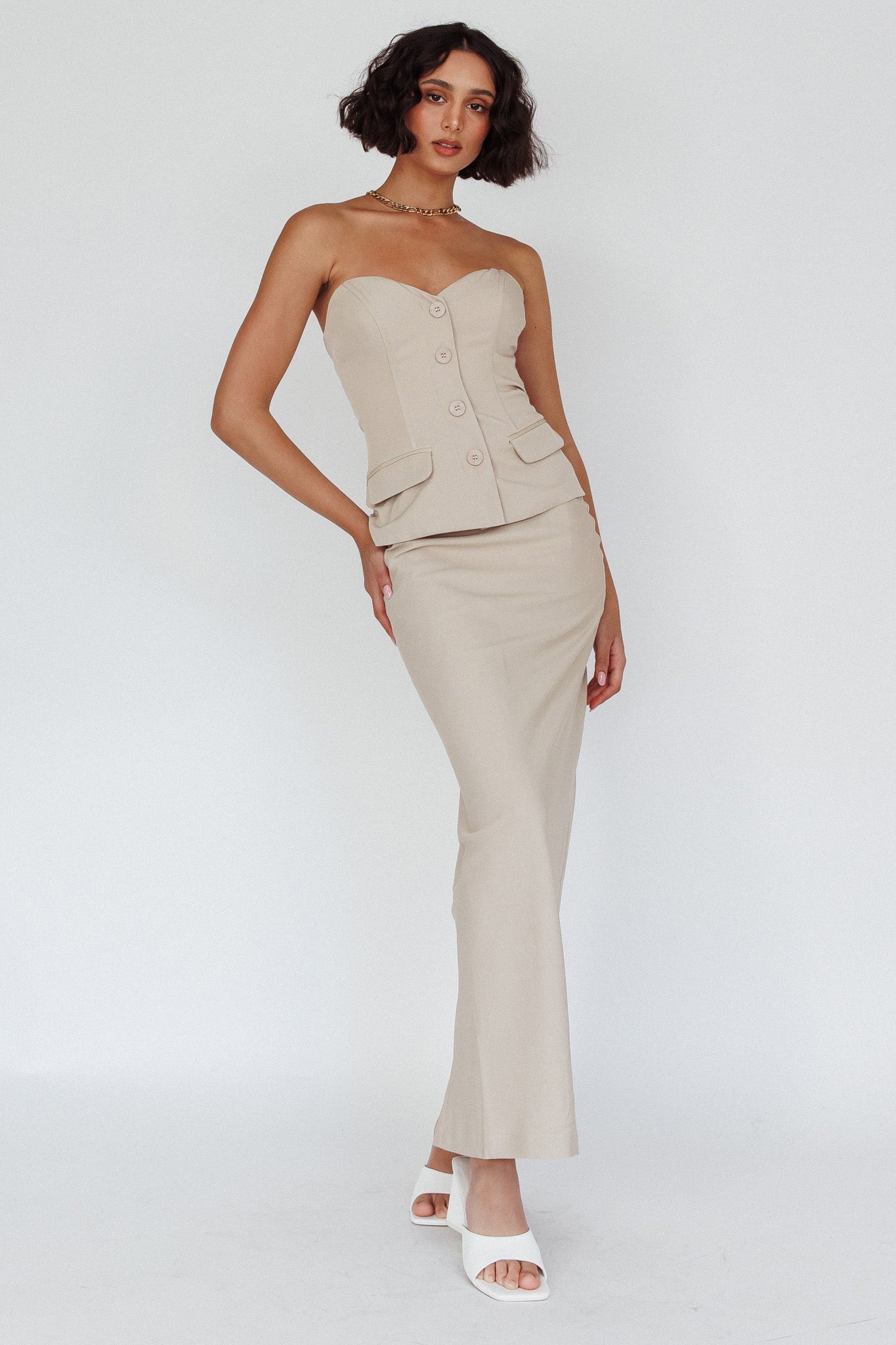 Valencia Strapless Bustier Top Oat by Selfie Leslie Australia