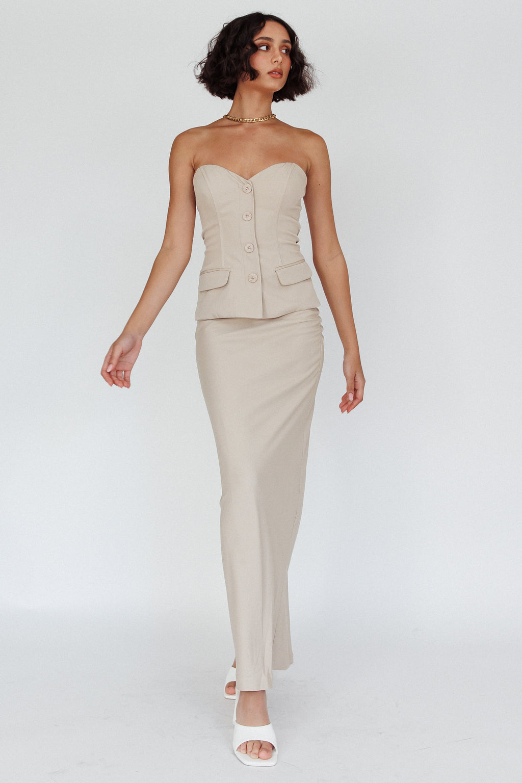 Valencia Strapless Bustier Top Oat by Selfie Leslie Australia