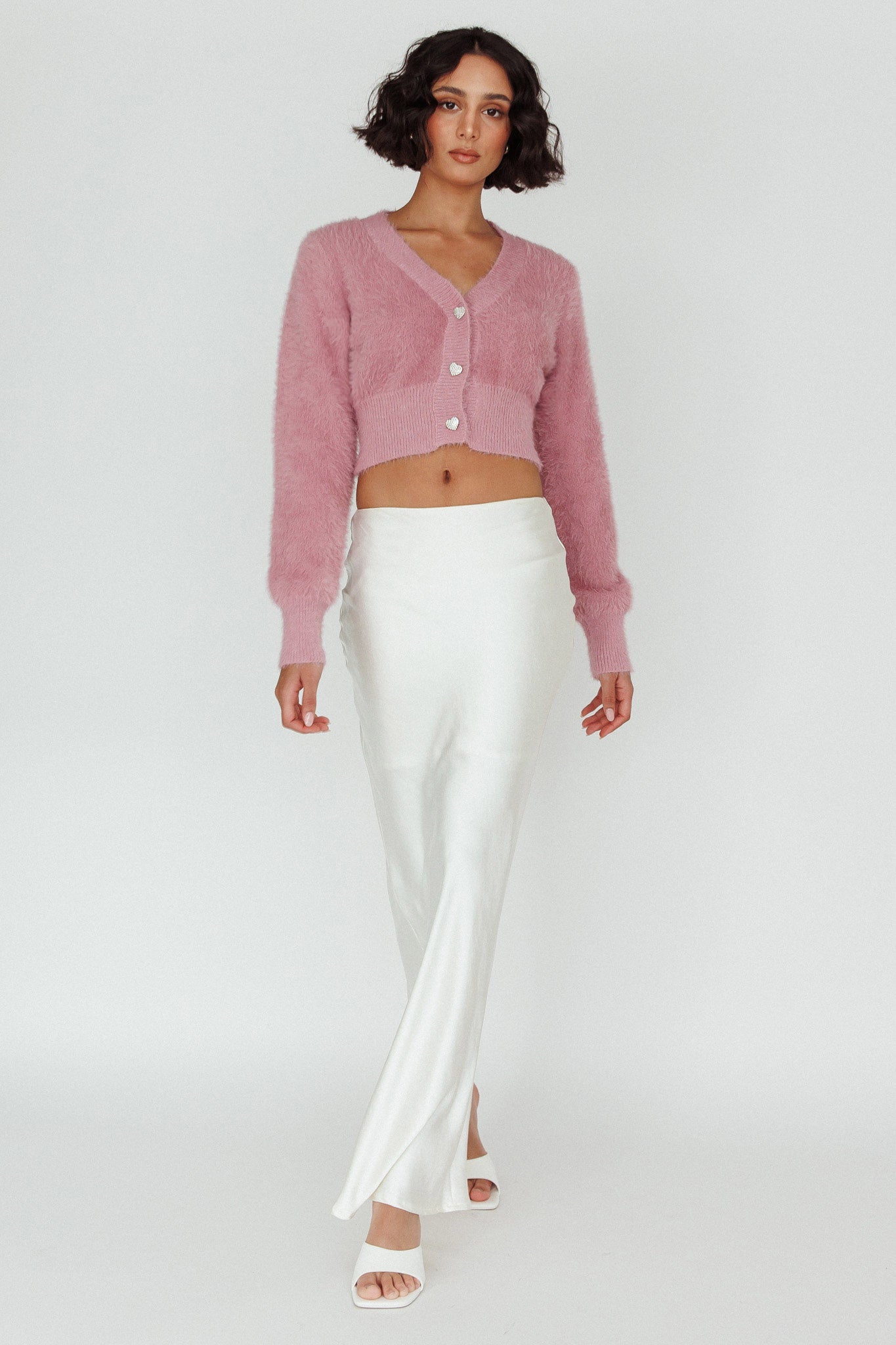 Chica Dulce Heart Button Knit Crop Top Blush by Selfie Leslie Australia