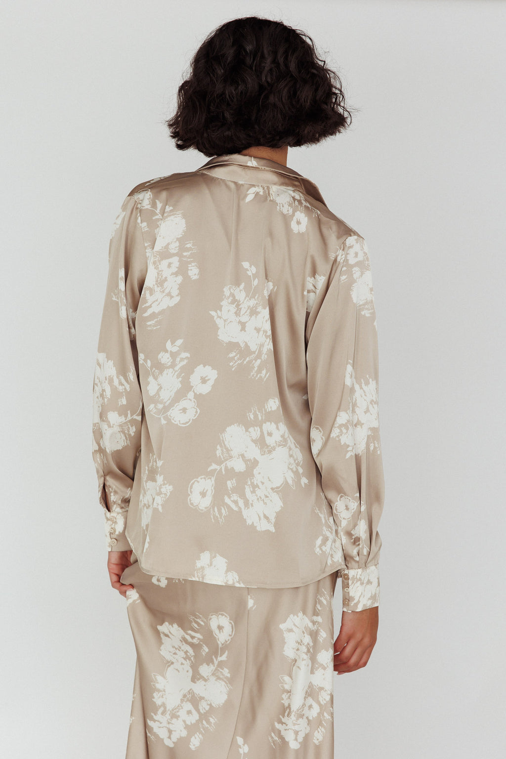 Dillon Long Sleeve Satin Shirt Floral Grey by Selfie Leslie Australia