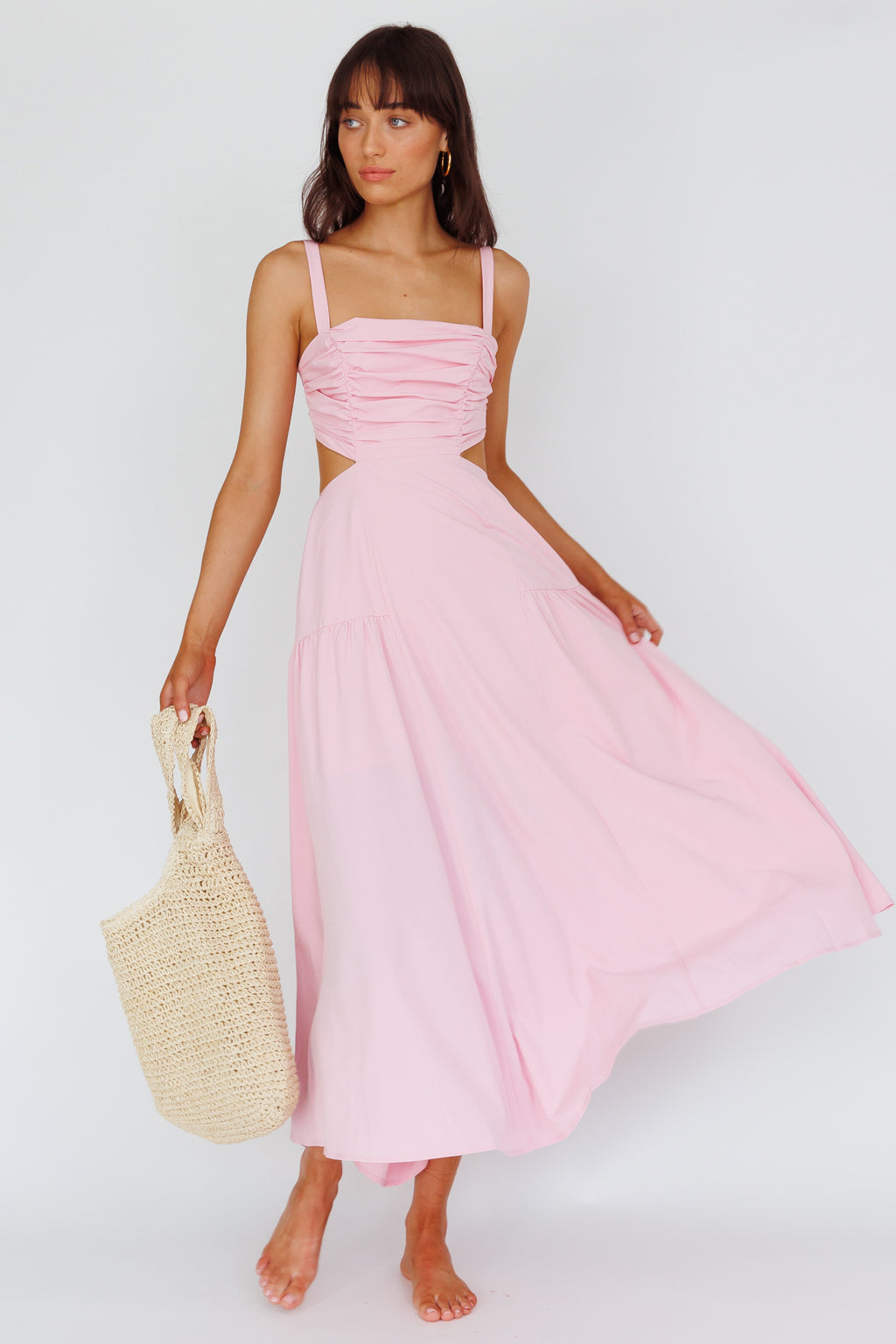Kassi Gathered Bodice Maxi Dress Blush by Selfie Leslie Australia