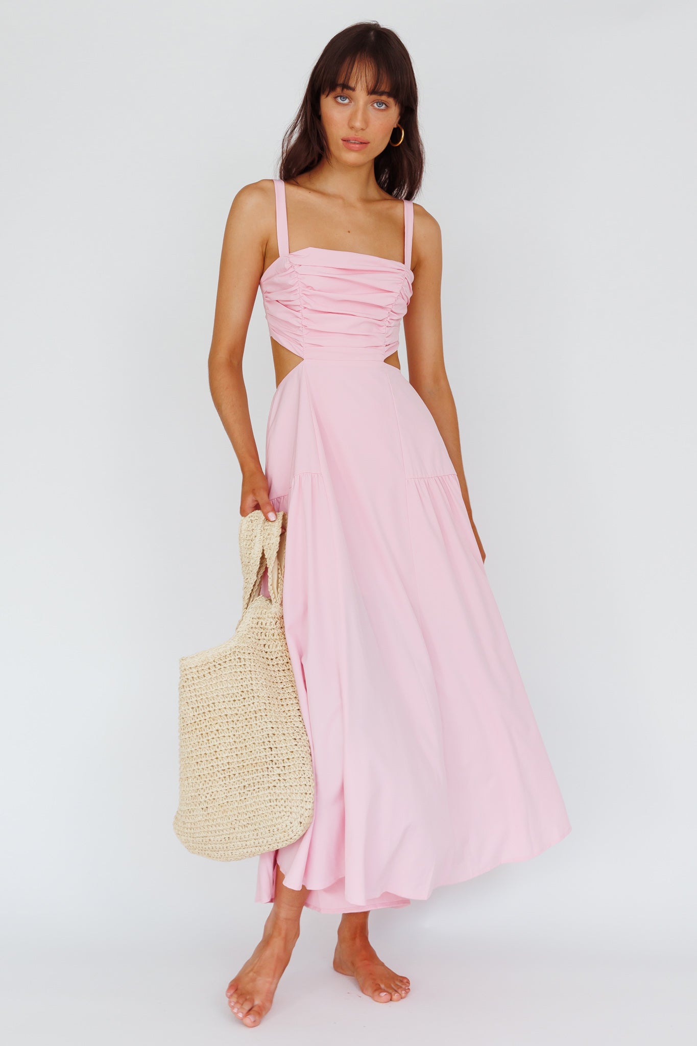 Kassi Gathered Bodice Maxi Dress Blush by Selfie Leslie Australia