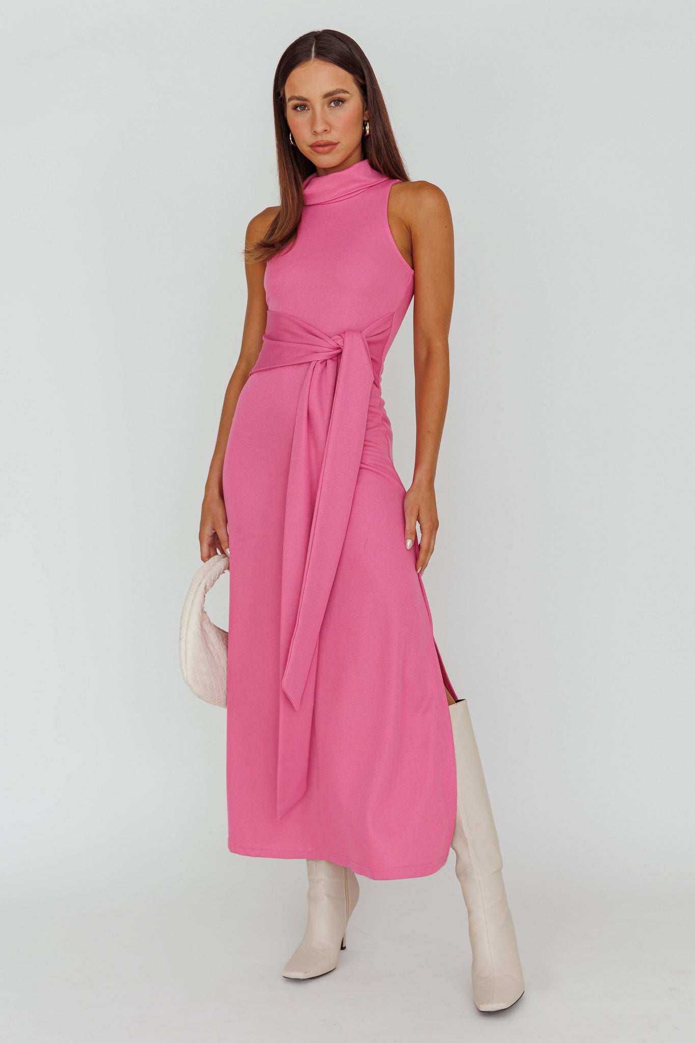 Make A Way Sleeveless Turtleneck Dress Pink by Selfie Leslie Australia