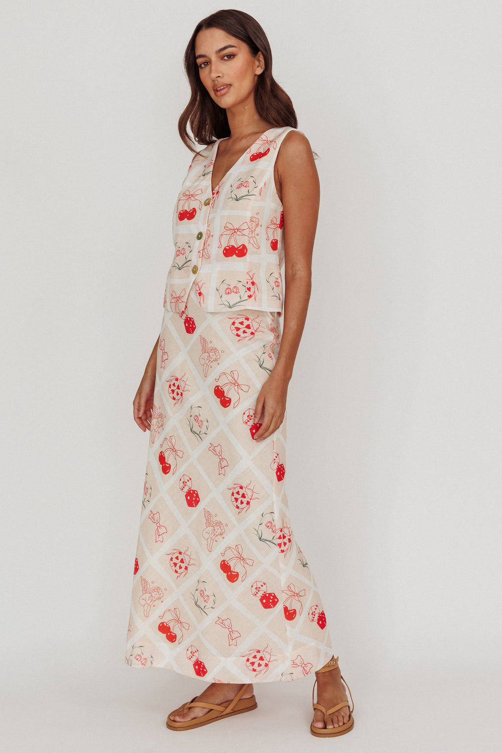 Flowering Romantic Print A-Line Maxi Skirt Beige by Selfie Leslie Australia