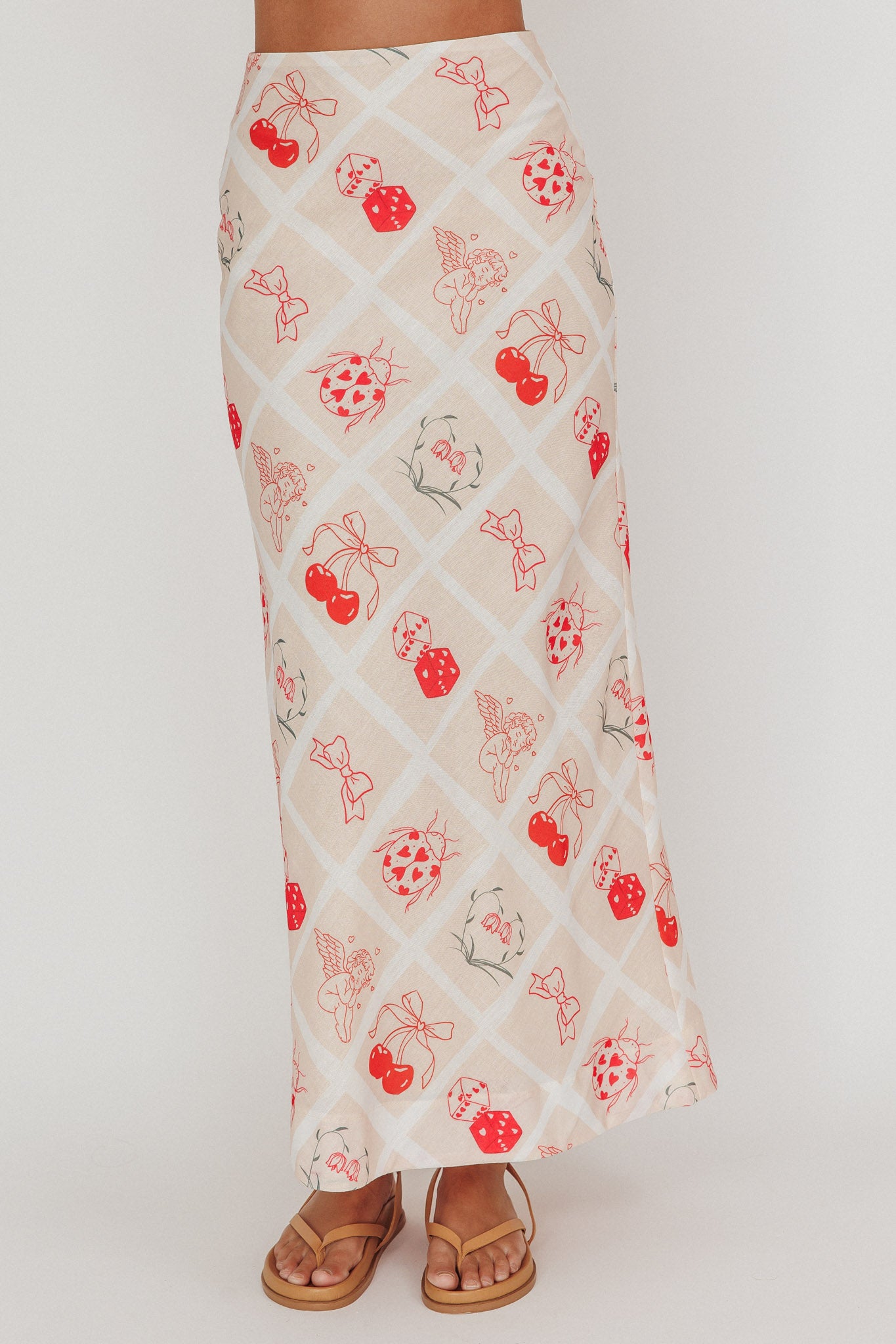 Flowering Romantic Print A-Line Maxi Skirt Beige by Selfie Leslie Australia