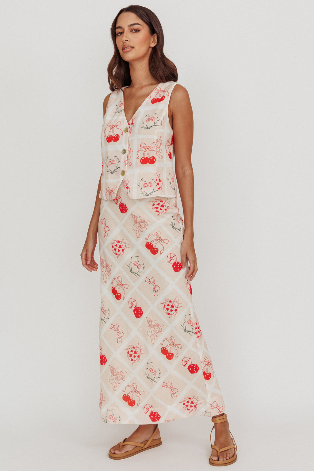 Flowering Romantic Print A-Line Maxi Skirt Beige by Selfie Leslie Australia