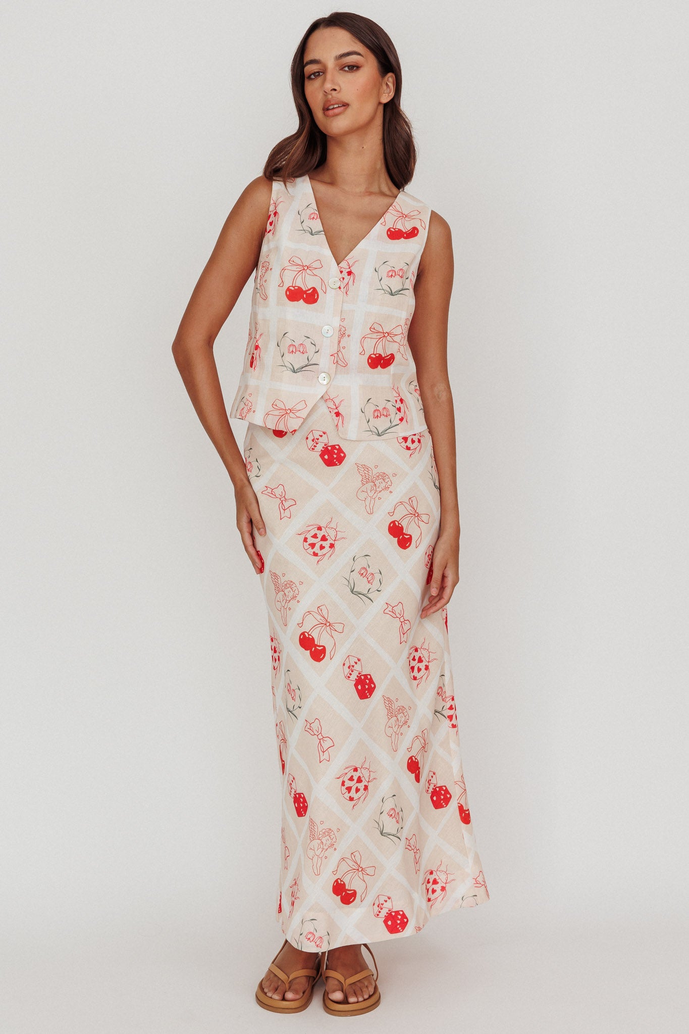 Flowering Romantic Print Sleeveless Vest Beige by Selfie Leslie Australia