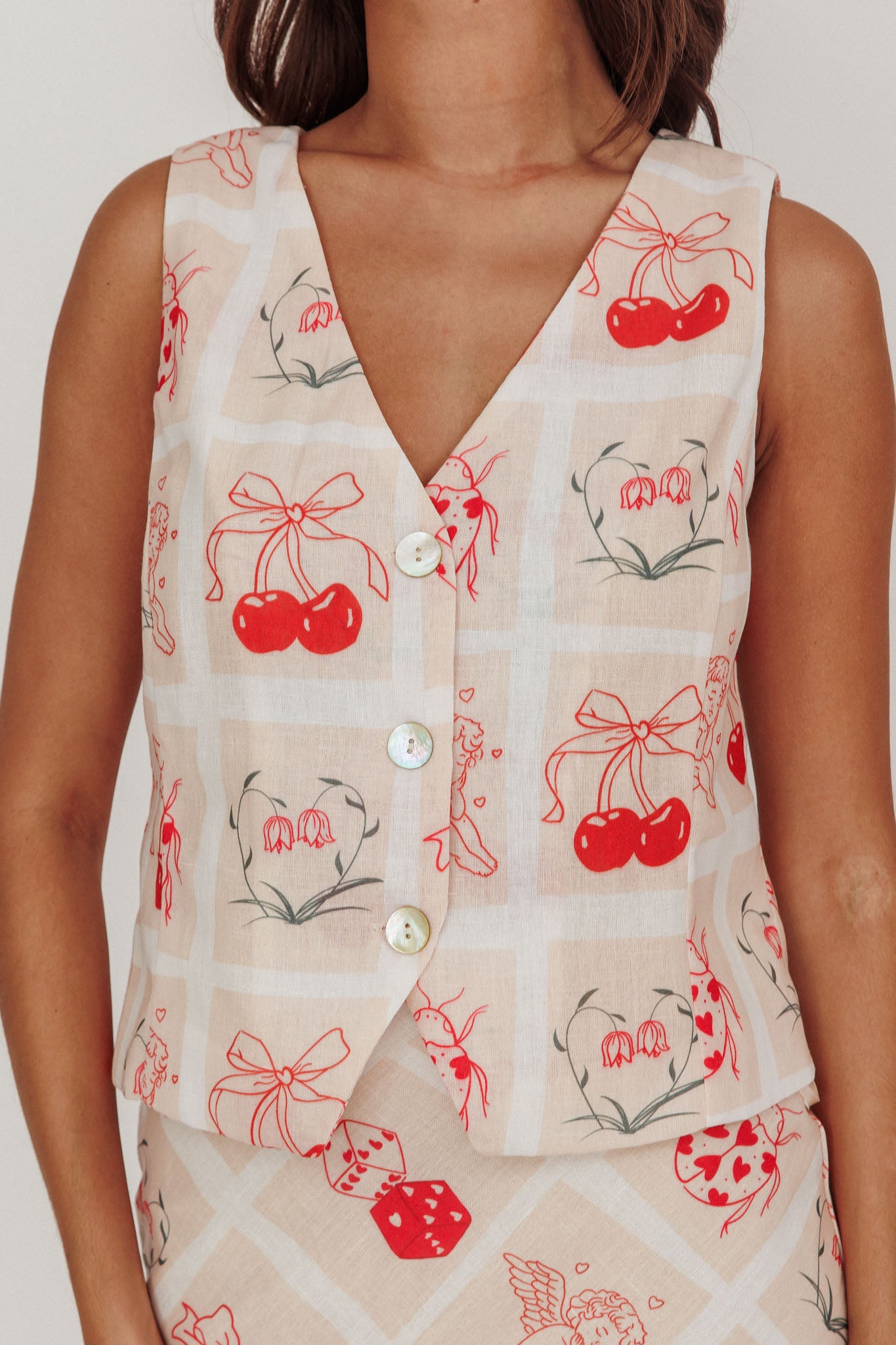 Flowering Romantic Print Sleeveless Vest Beige by Selfie Leslie Australia