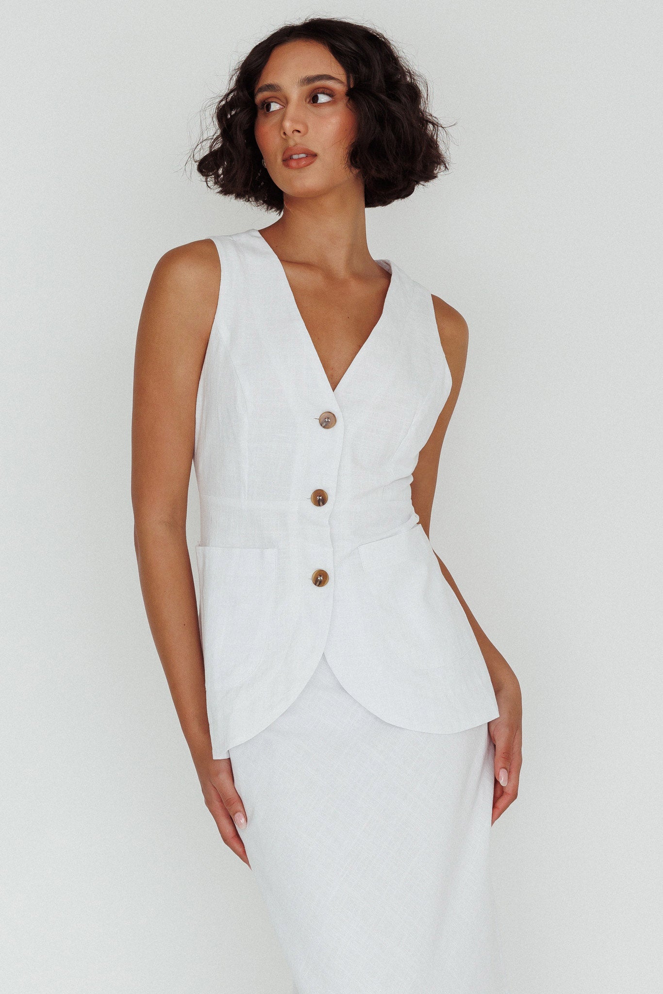 Philomena Button Vest Top White by Selfie Leslie Australia