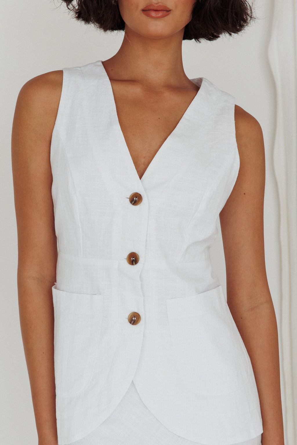 Philomena Button Vest Top White by Selfie Leslie Australia
