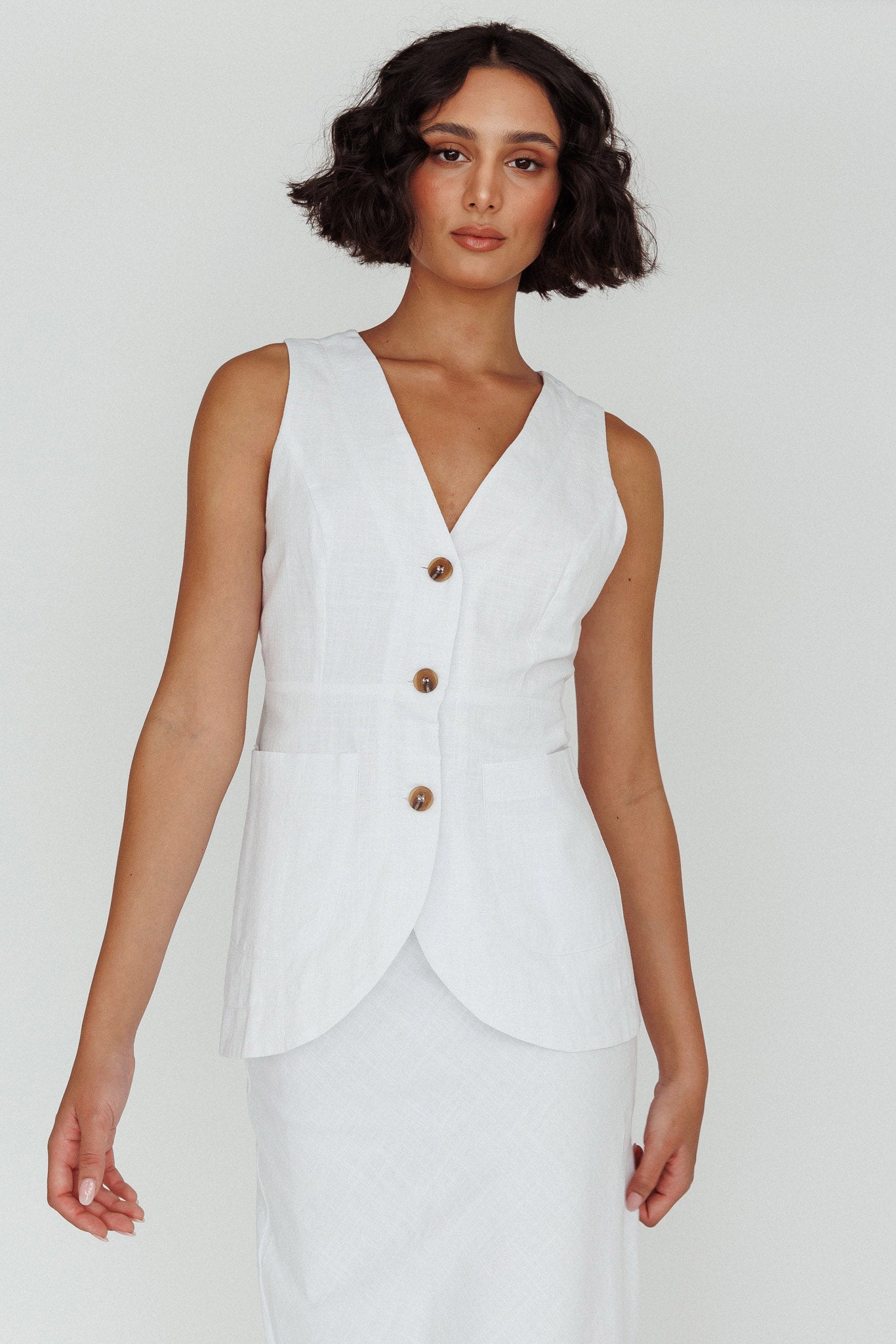 Philomena Button Vest Top White by Selfie Leslie Australia