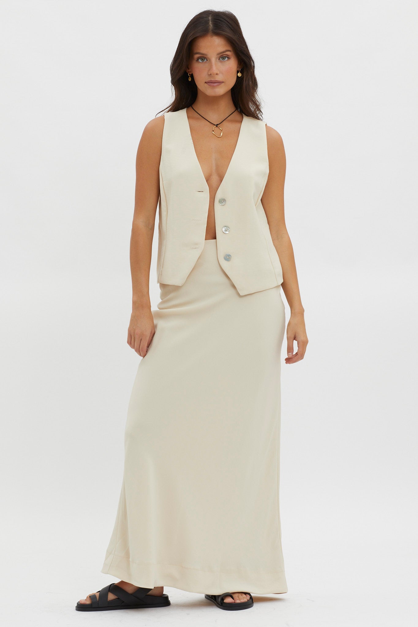 Philomena Button Vest Top Oat by Selfie Leslie Australia