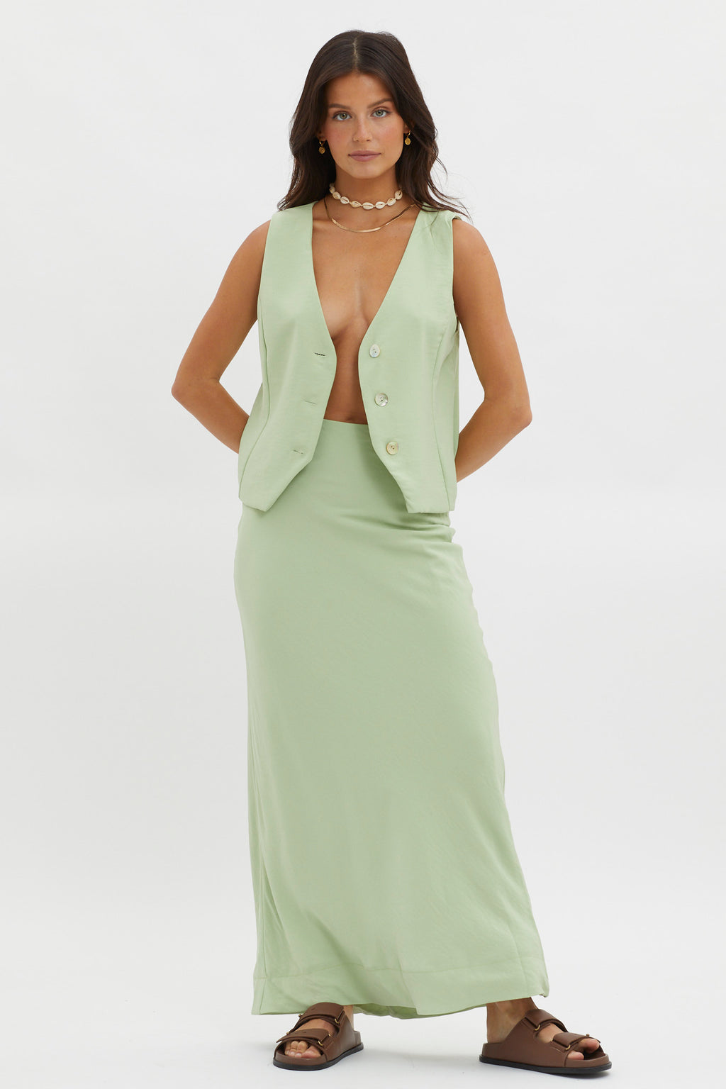 Philomena Button Vest Top Sage by Selfie Leslie Australia