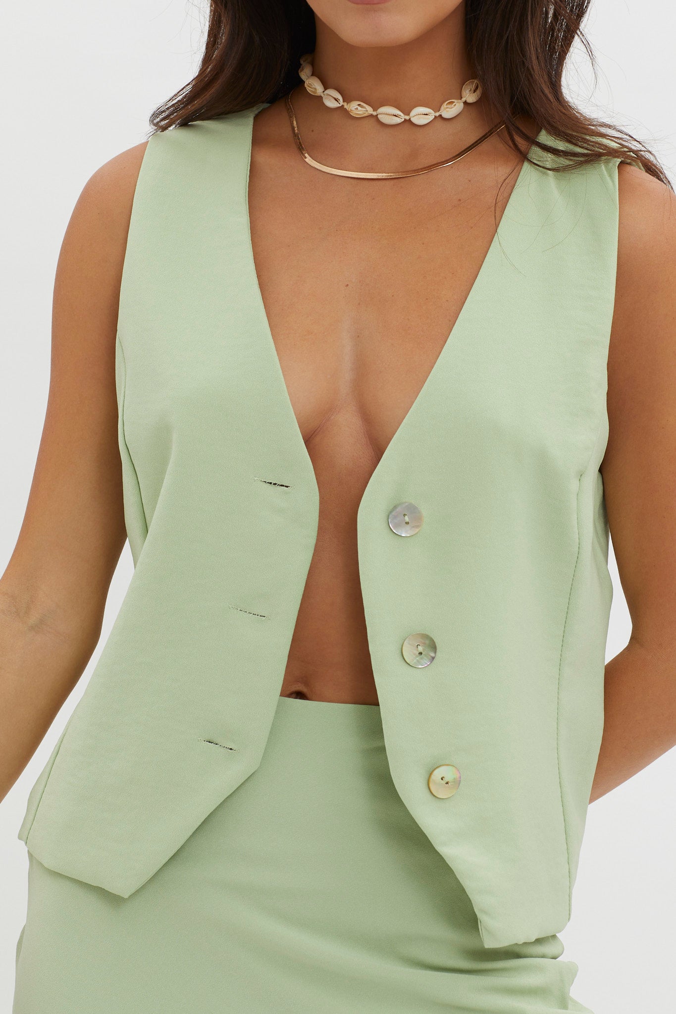 Philomena Button Vest Top Sage by Selfie Leslie Australia