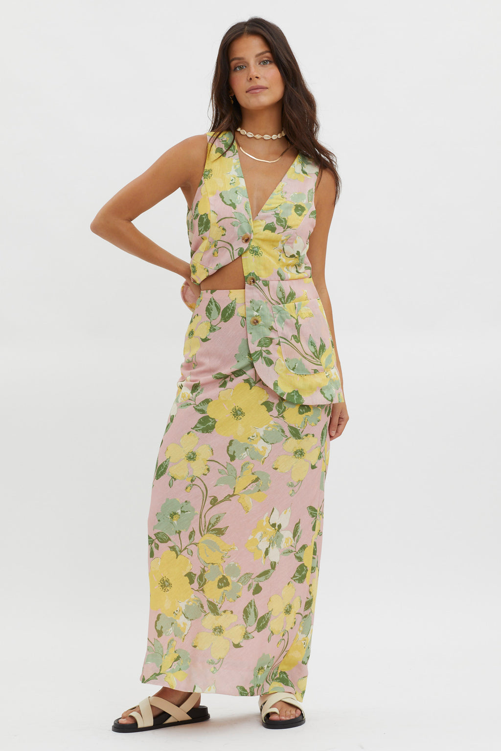 Philomena Midi Skirt Floral Blush by Selfie Leslie Australia