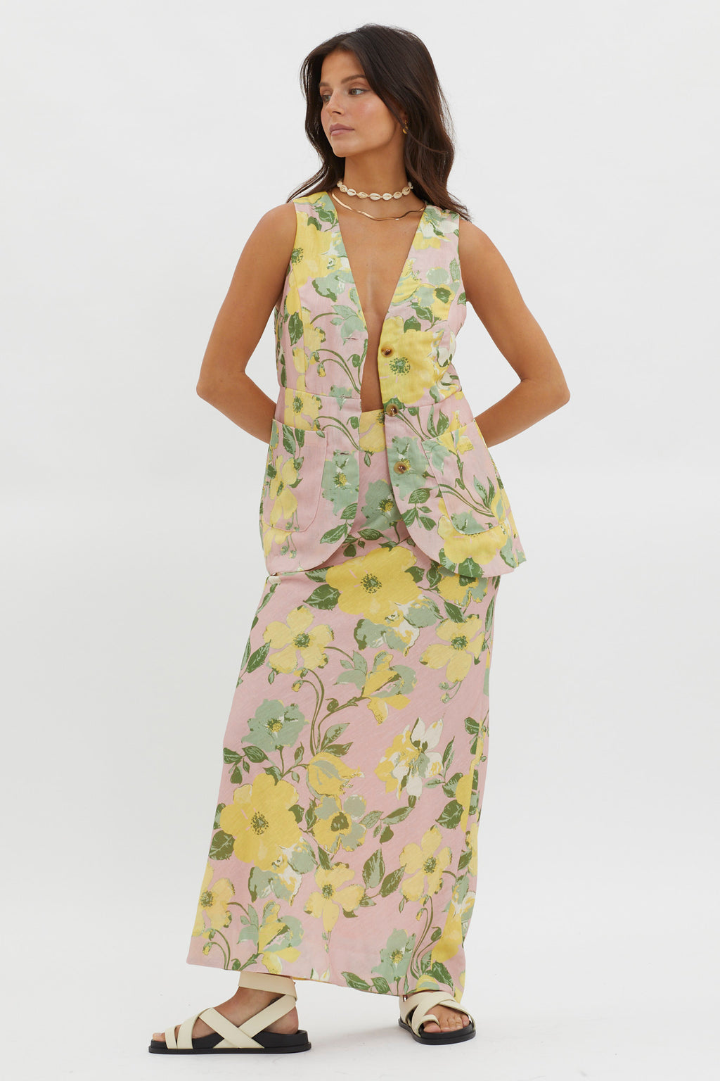 Philomena Midi Skirt Floral Blush by Selfie Leslie Australia