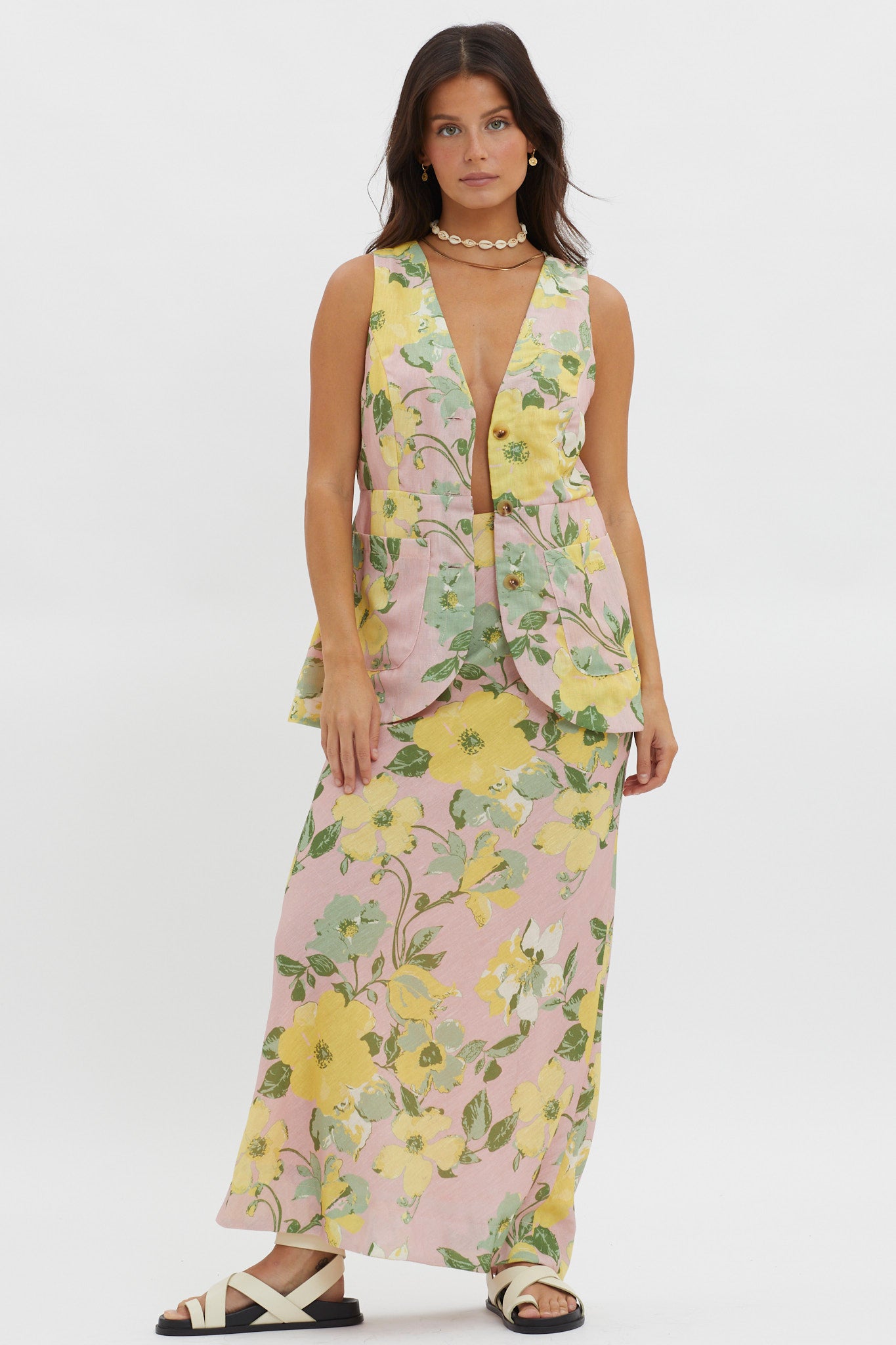Philomena Button Vest Top Floral Blush by Selfie Leslie Australia