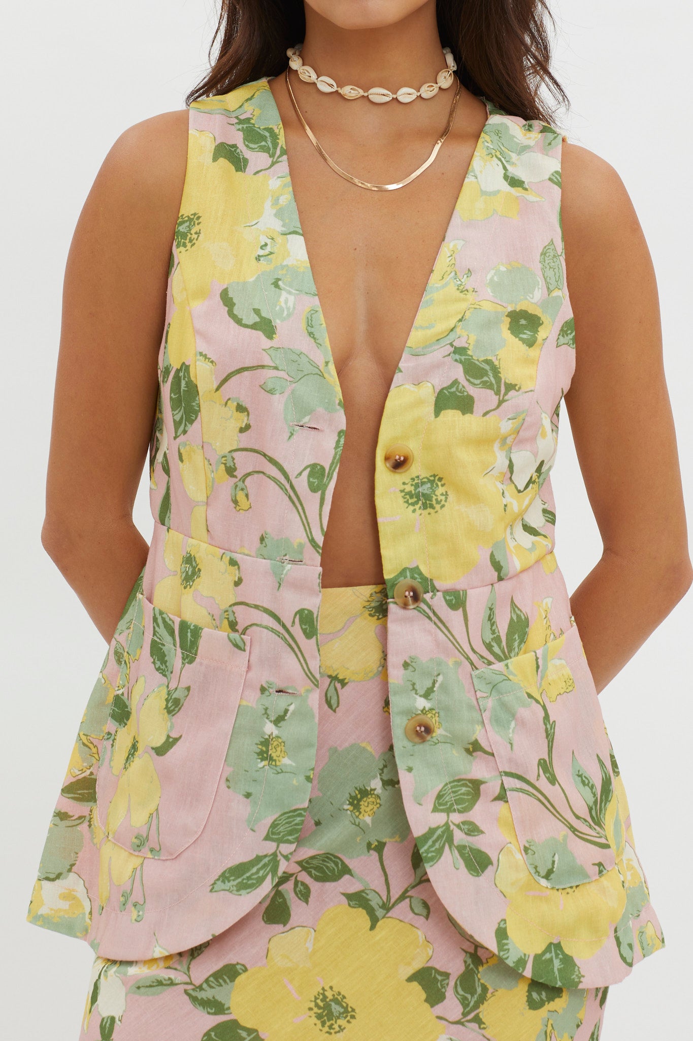 Philomena Button Vest Top Floral Blush by Selfie Leslie Australia