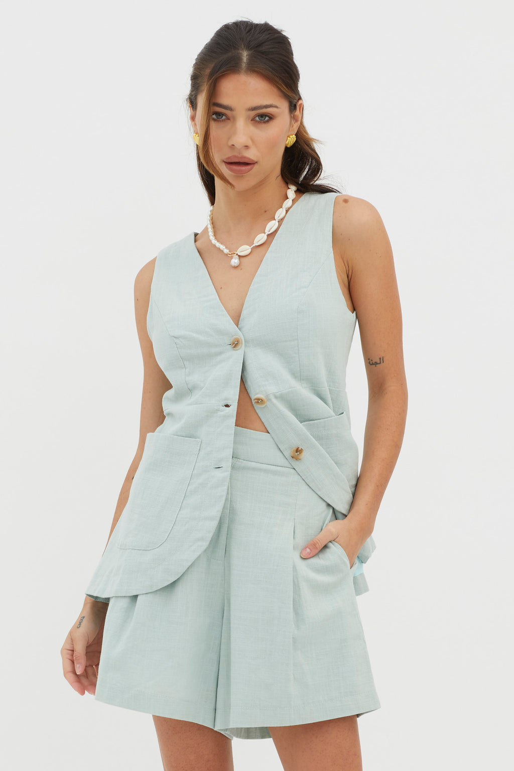 Philomena Pleat Shorts Sage by Selfie Leslie Australia