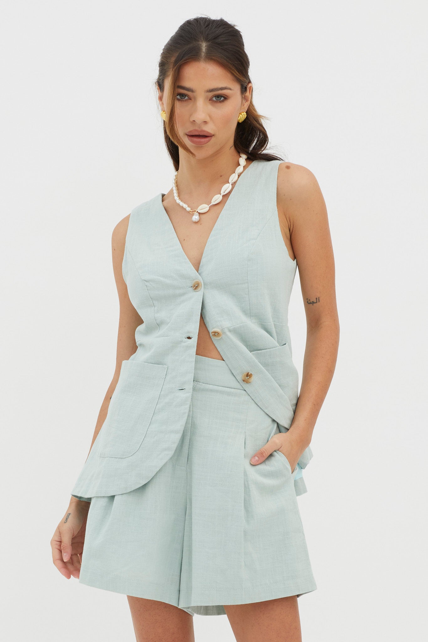 Philomena Pleat Shorts Sage by Selfie Leslie Australia