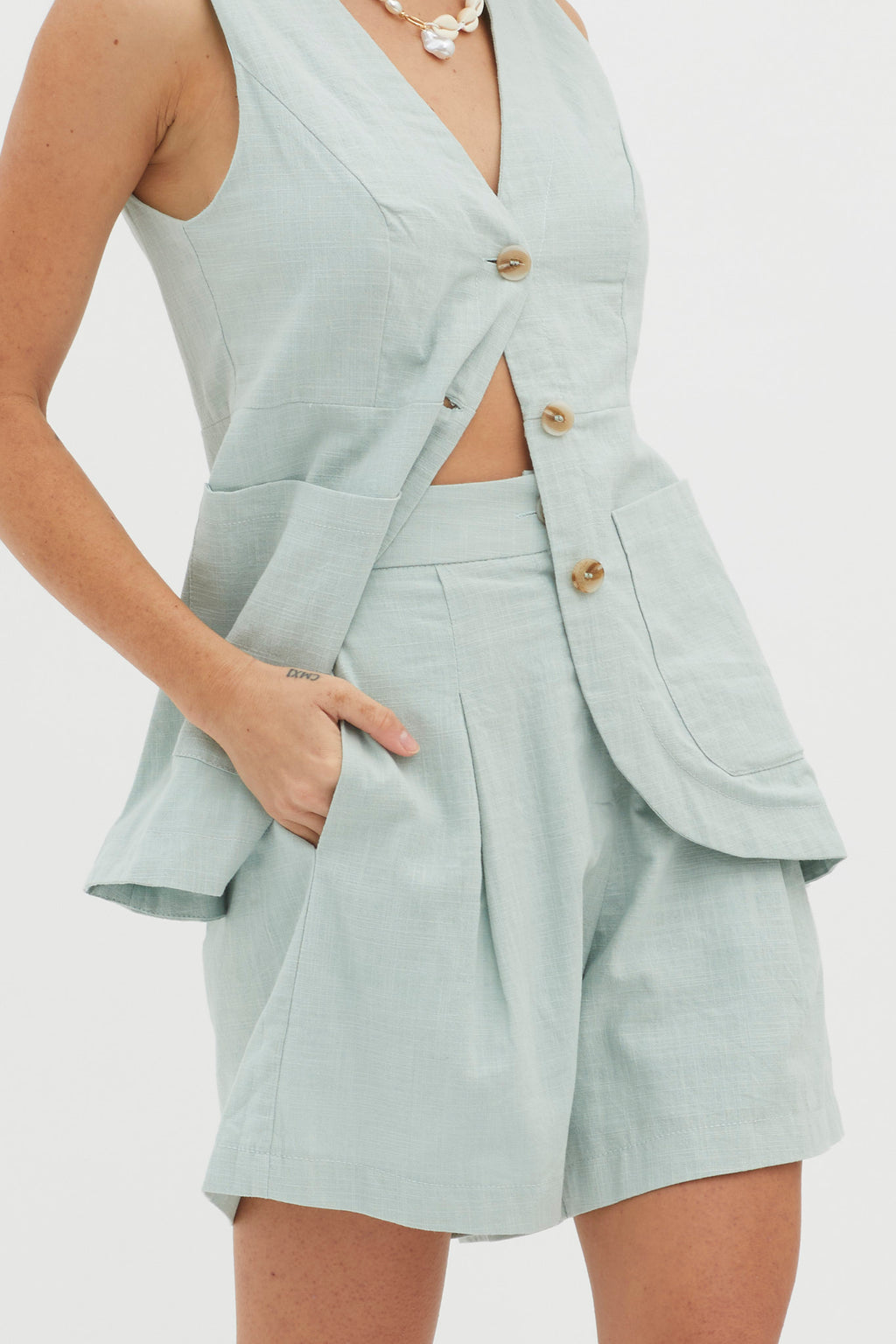 Philomena Pleat Shorts Sage by Selfie Leslie Australia