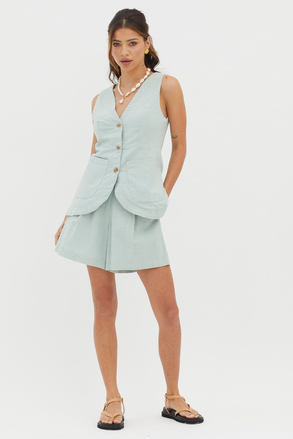 Philomena Pleat Shorts Sage by Selfie Leslie Australia