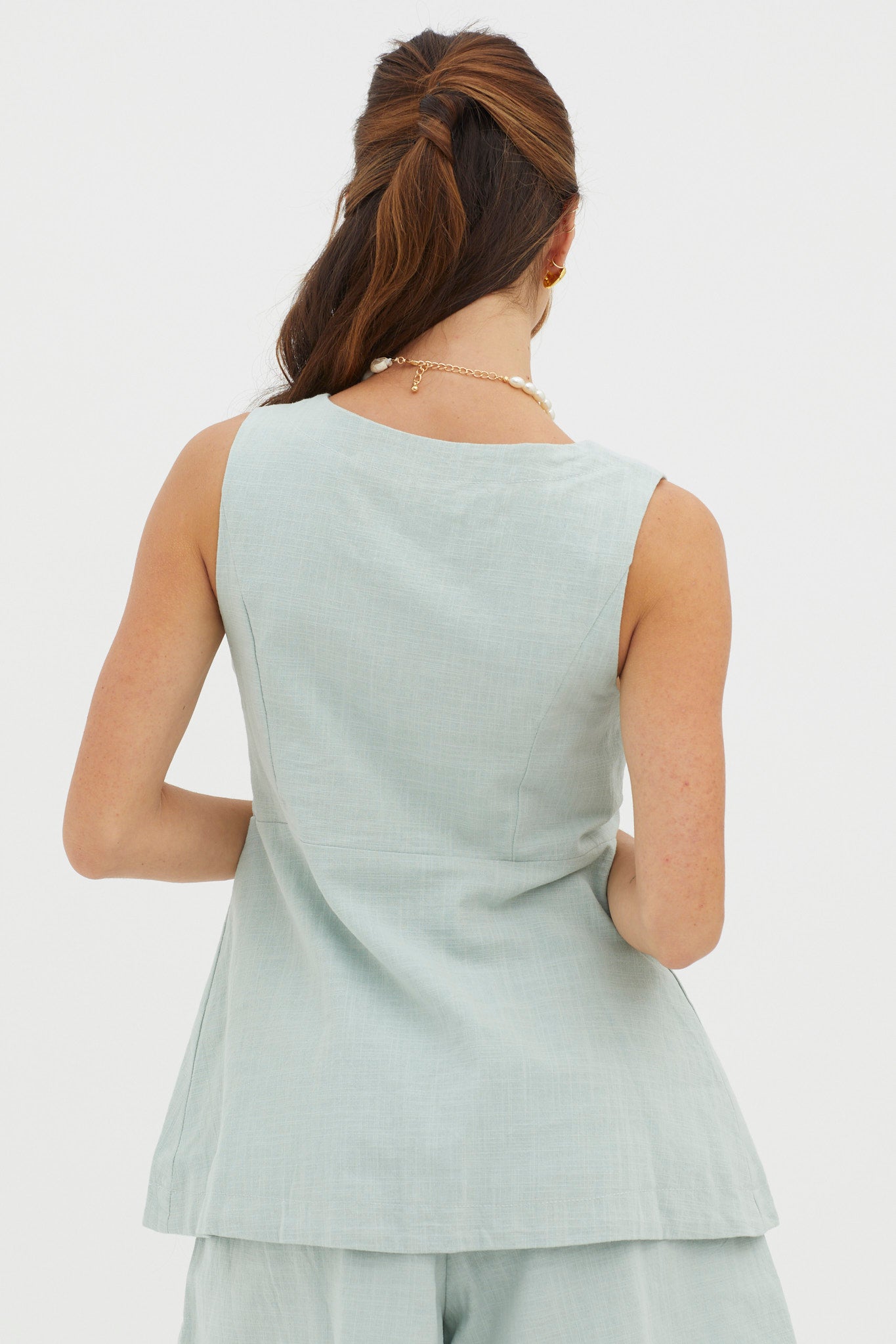 Philomena Button Pocket Vest Top Sage by Selfie Leslie Australia