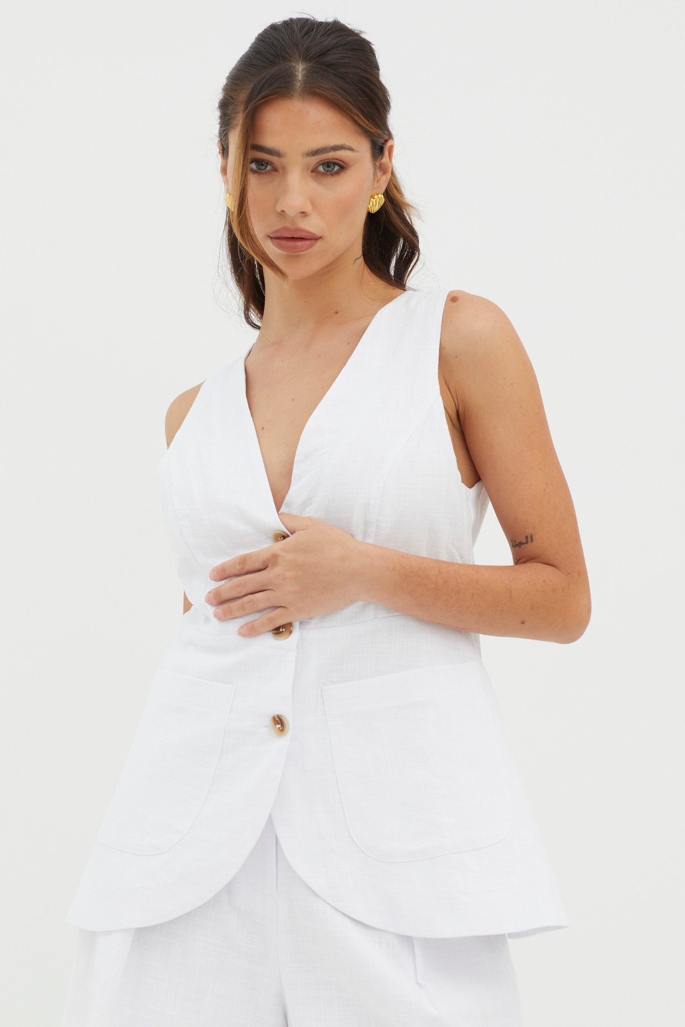 Philomena Button Pocket Vest Top White by Selfie Leslie Australia