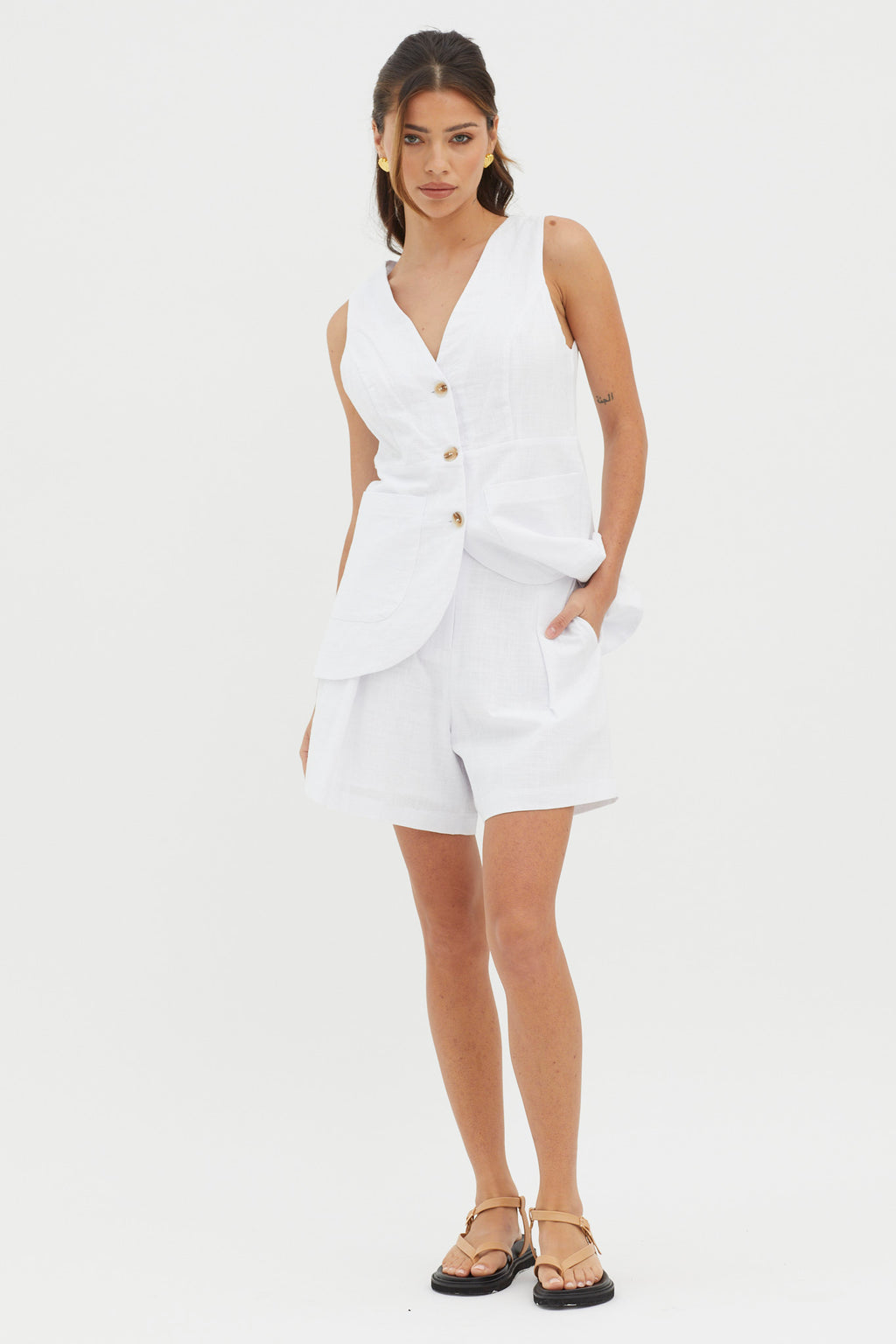 Philomena Button Pocket Vest Top White by Selfie Leslie Australia