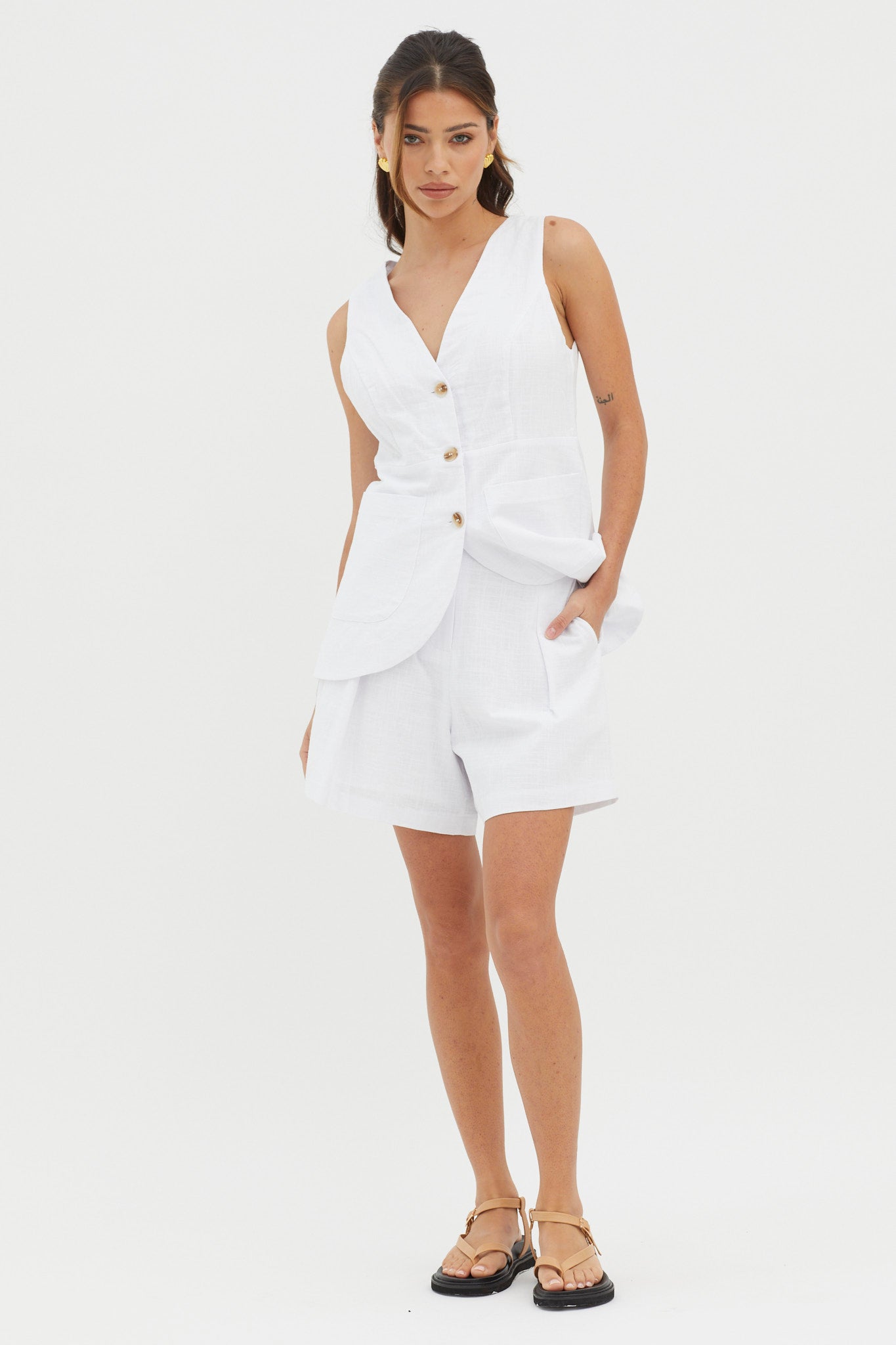 Philomena Button Pocket Vest Top White by Selfie Leslie Australia