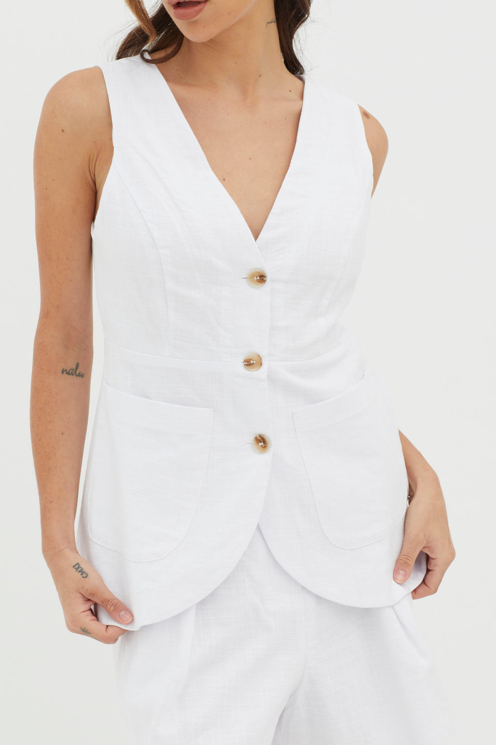 Philomena Button Pocket Vest Top White by Selfie Leslie Australia