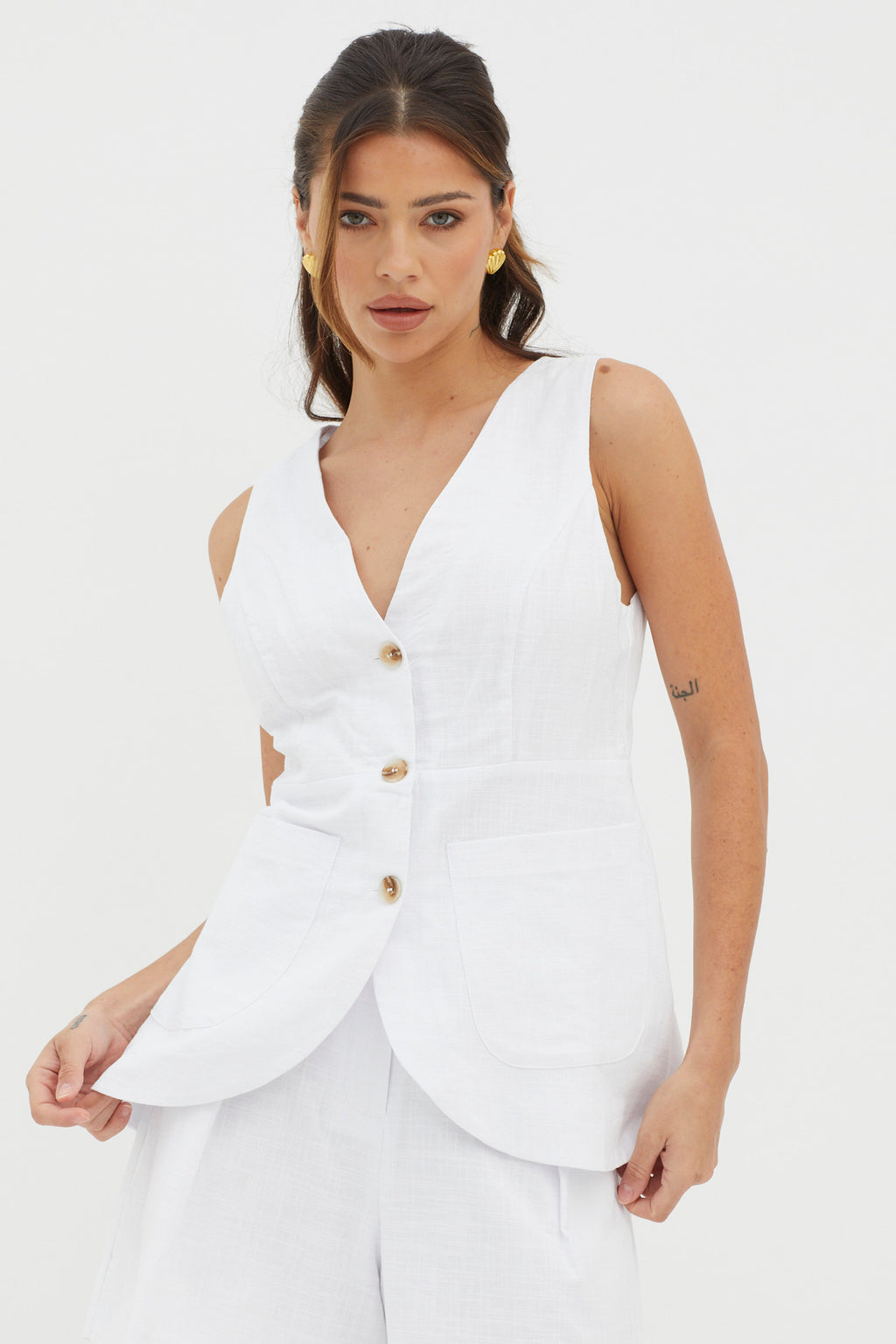 Philomena Button Pocket Vest Top White by Selfie Leslie Australia