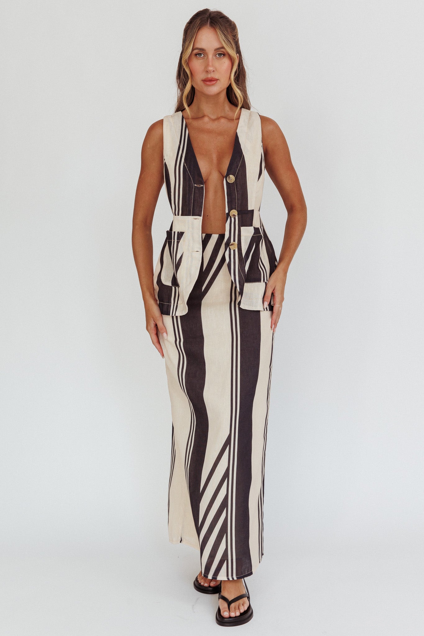 Philomena Maxi Skirt Stripe Black by Selfie Leslie Australia