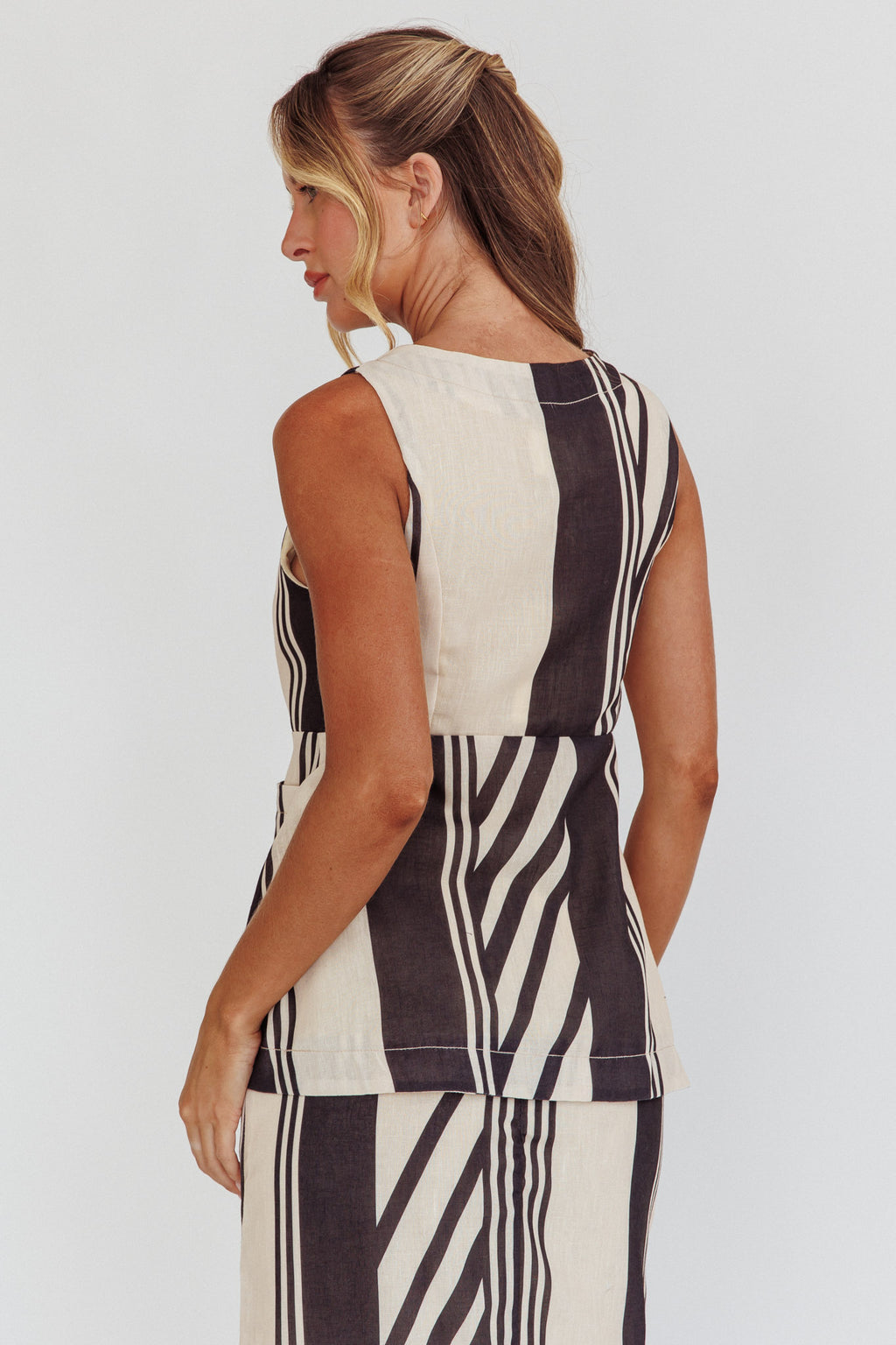 Philomena Button Pocket Vest Top Stripe Black by Selfie Leslie Australia