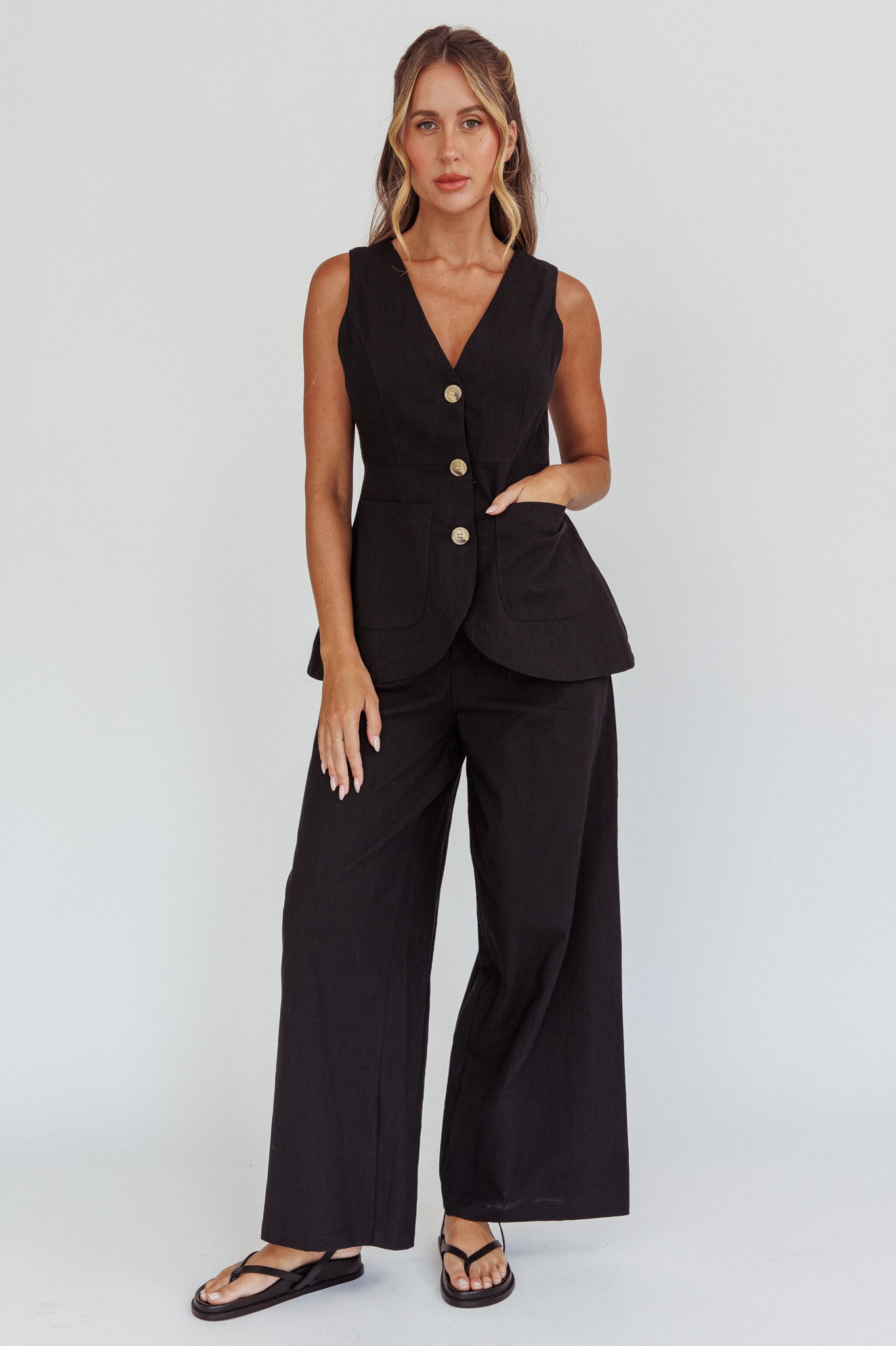 Philomena Wide-Leg Pants Black by Selfie Leslie Australia