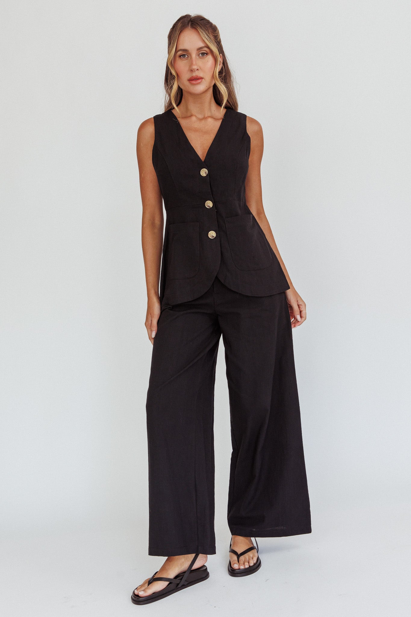 Philomena Wide-Leg Pants Black by Selfie Leslie Australia