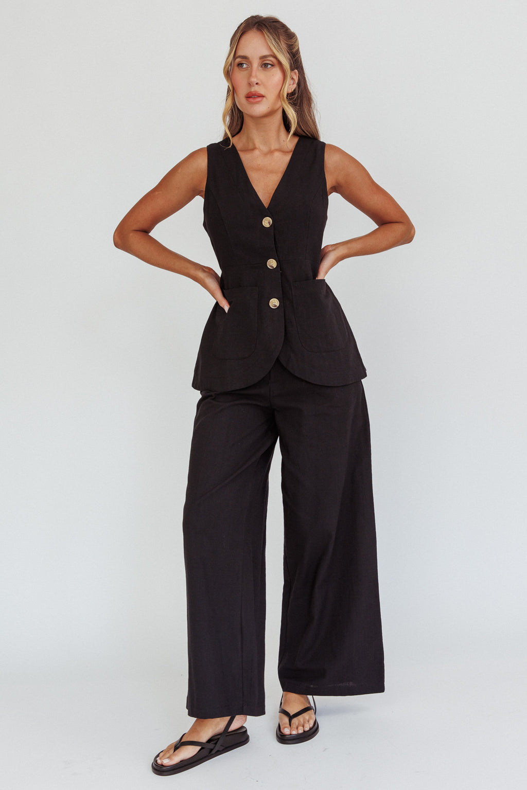 Philomena Button Pocket Vest Top Black by Selfie Leslie Australia