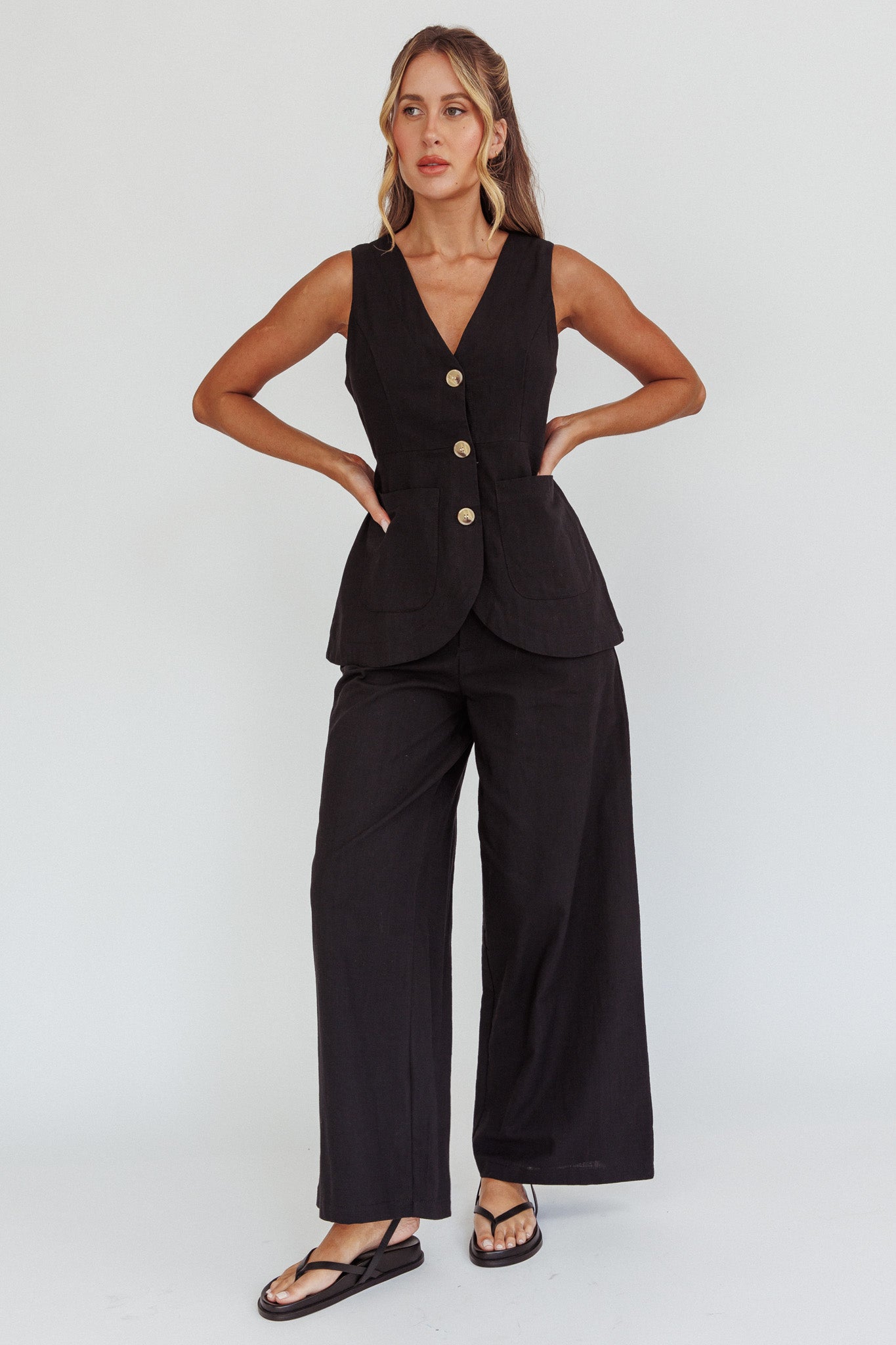 Philomena Button Pocket Vest Top Black by Selfie Leslie Australia