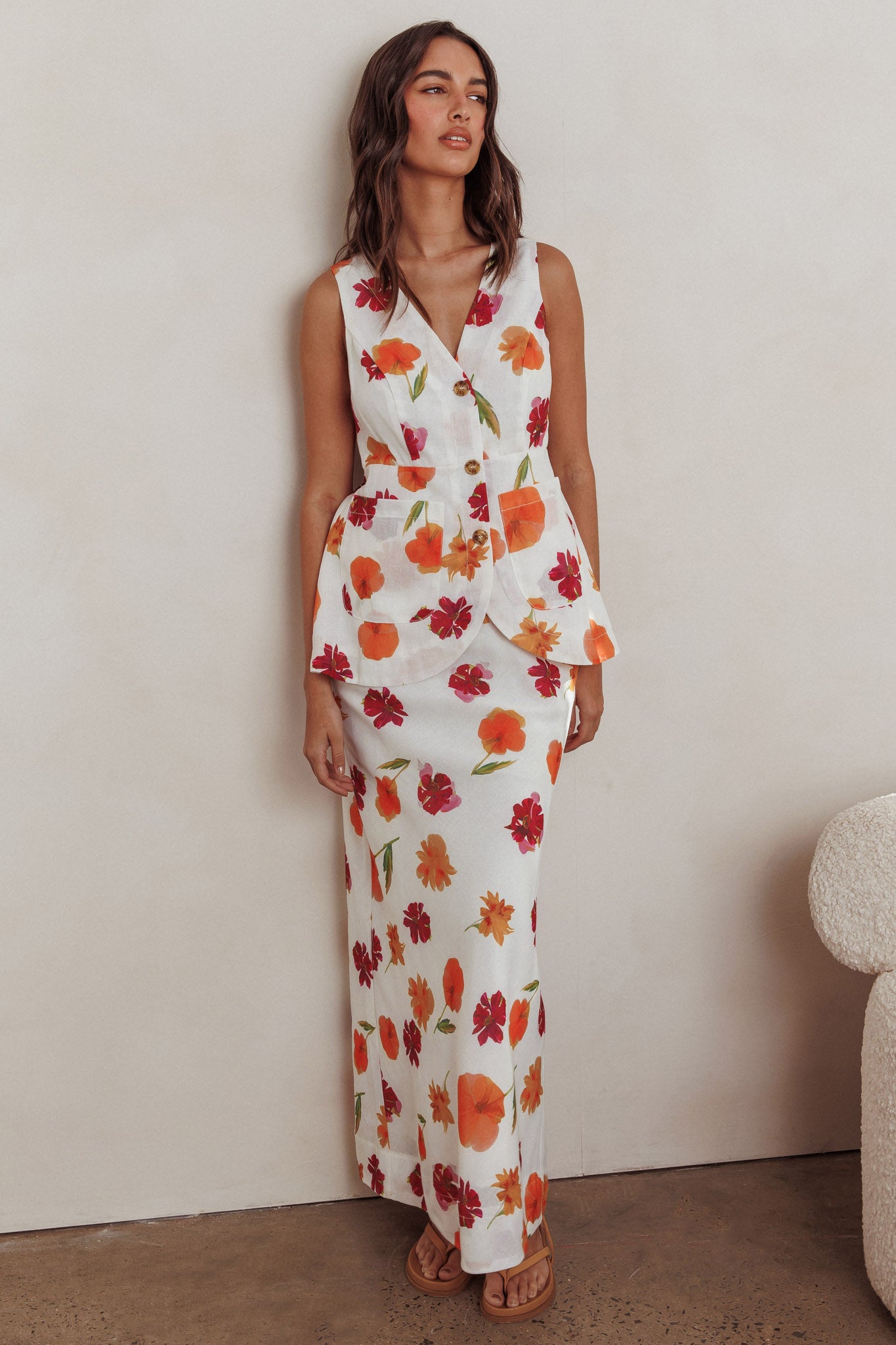 Philomena Maxi Skirt Floral Orange Multi by Selfie Leslie Australia