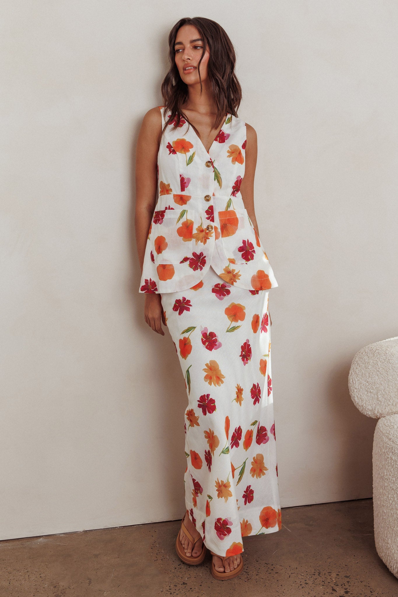 Philomena Maxi Skirt Floral Orange Multi by Selfie Leslie Australia