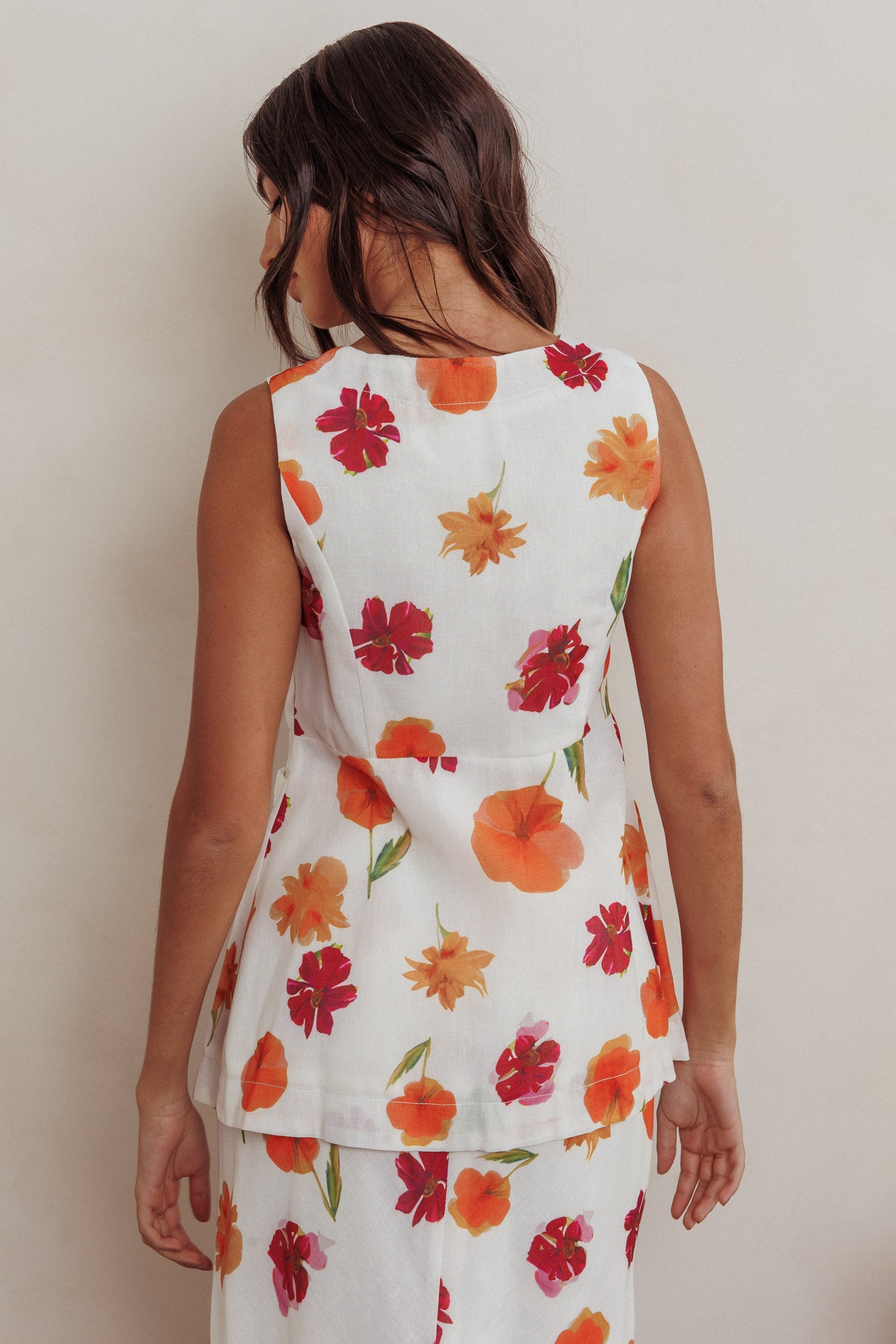 Philomena Button Front Pocket Vest Top Floral Orange Multi by Selfie Leslie Australia