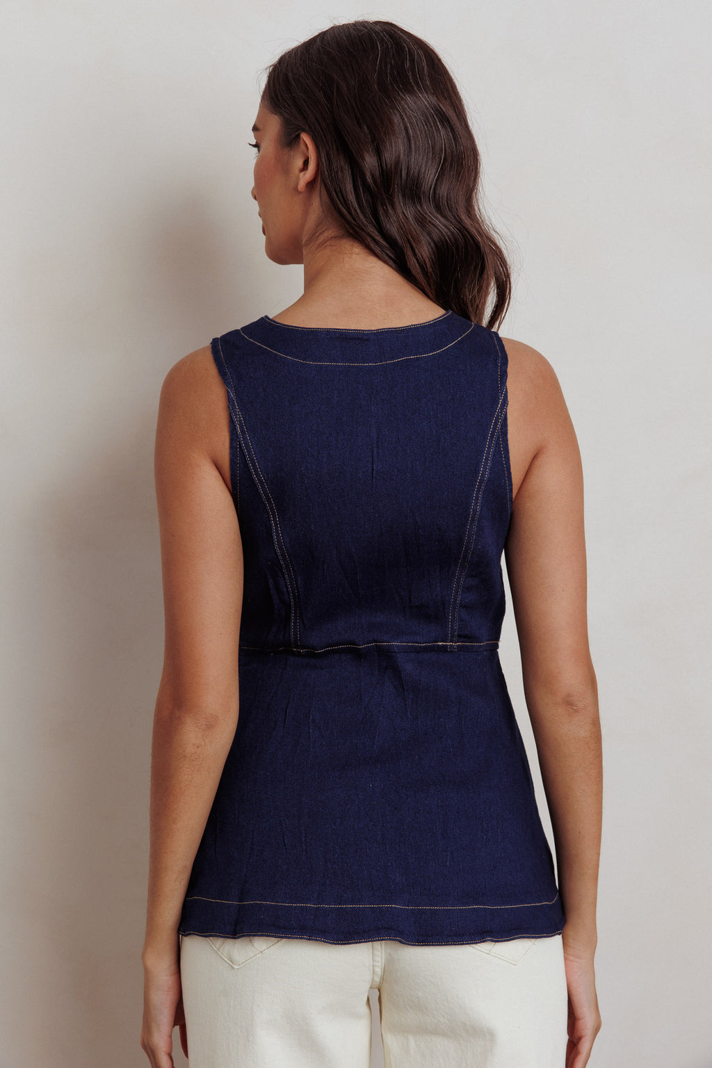 Philomena Button Front Pocket Vest Top Denim by Selfie Leslie Australia