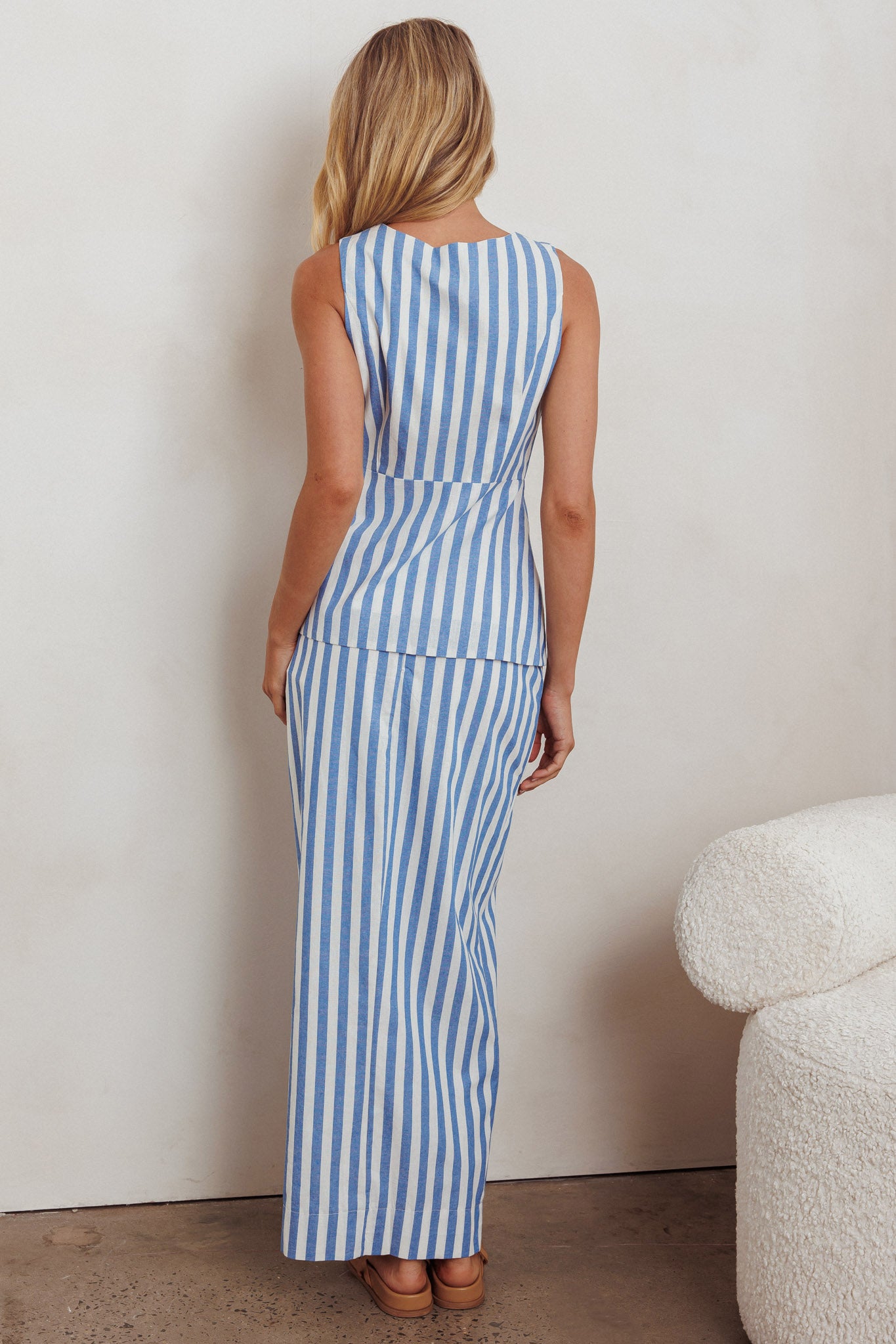 Philomena Button Maxi Skirt Stripe Blue by Selfie Leslie Australia