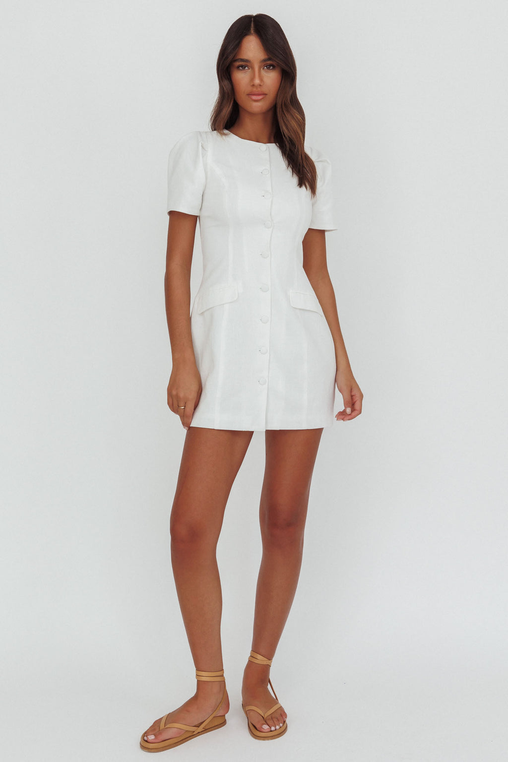 Philomena Button Front Mini Dress White by Selfie Leslie Australia