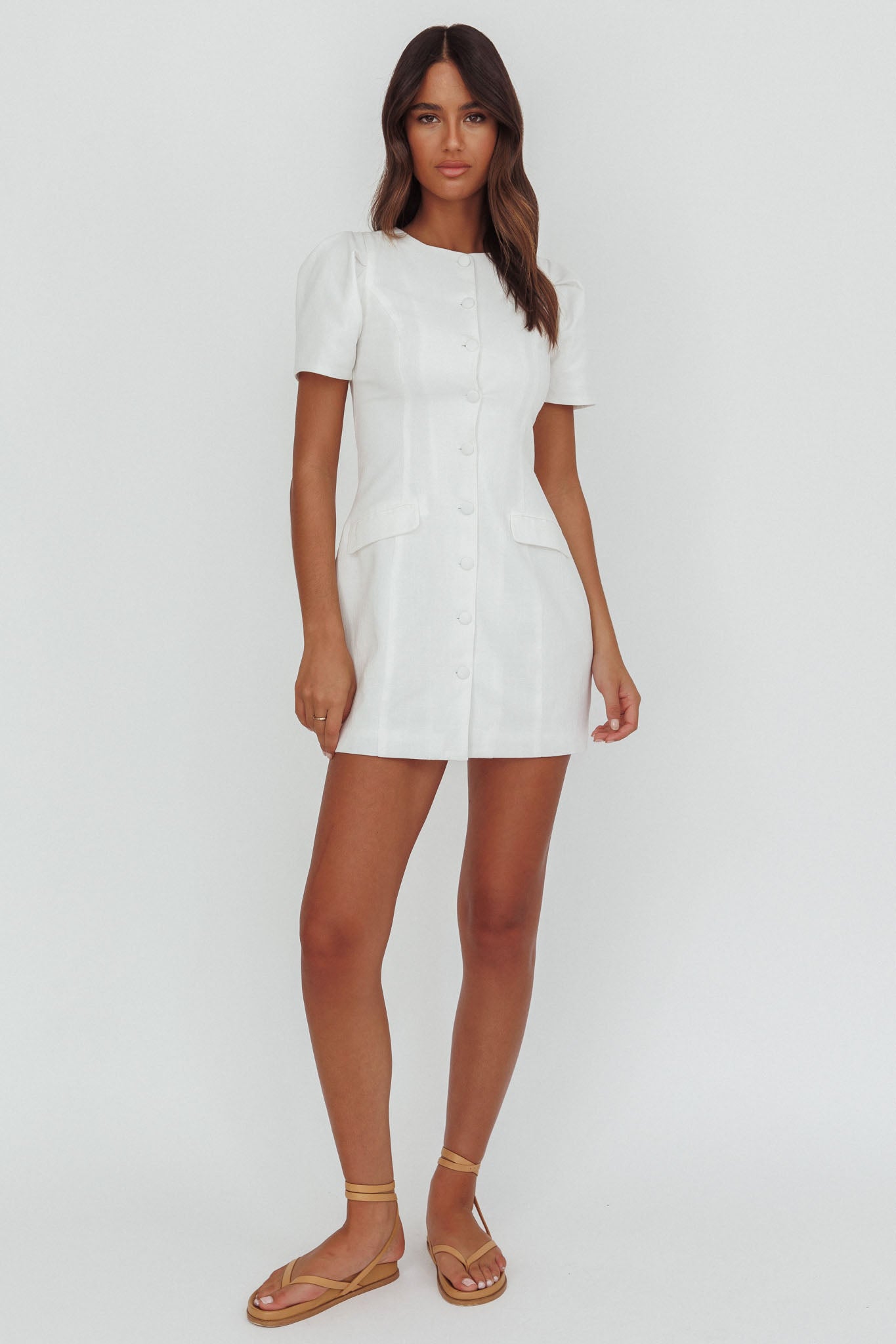 Philomena Button Front Mini Dress White by Selfie Leslie Australia