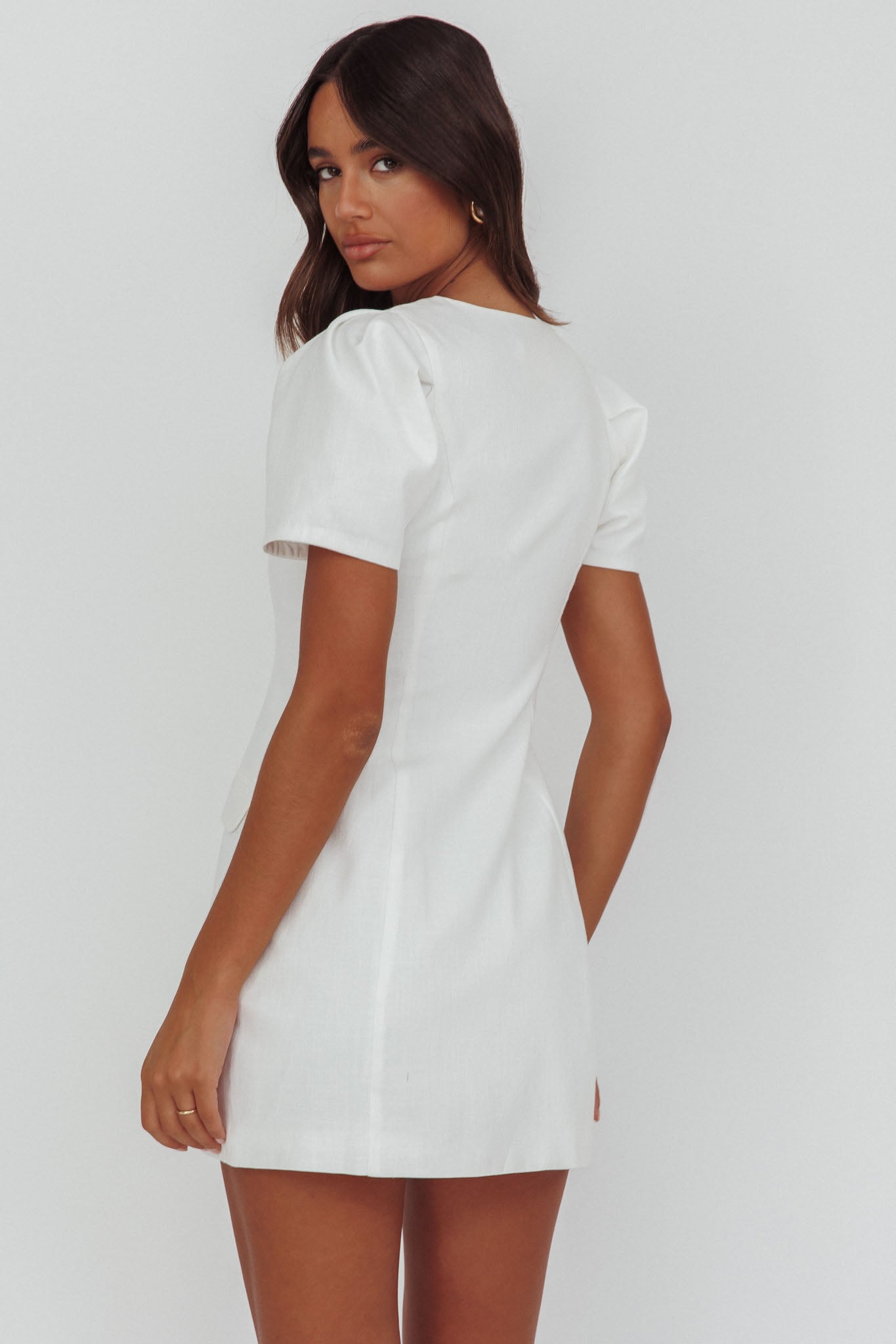 Philomena Button Front Mini Dress White by Selfie Leslie Australia